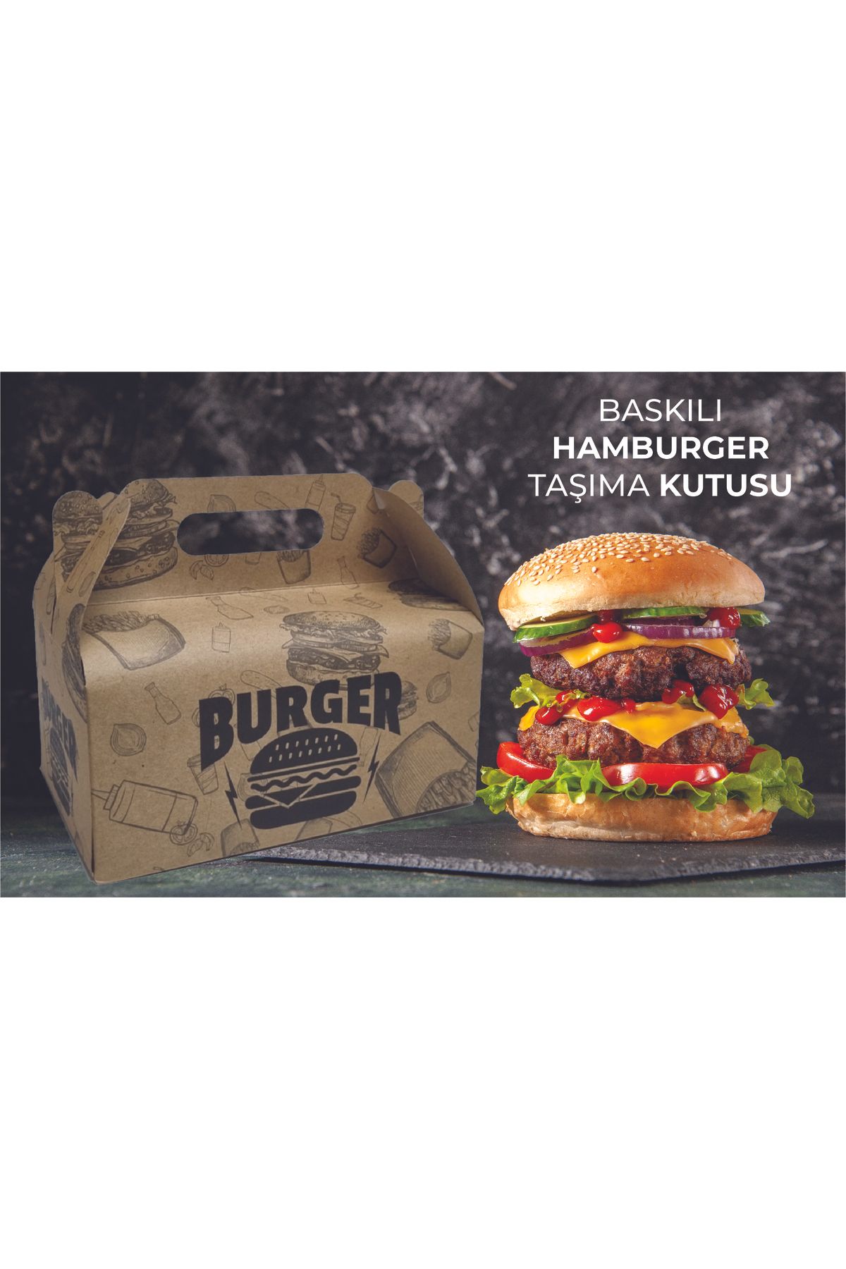 ecenplast Hamburger Taşıma Kutusu Baskılı 200 Adet