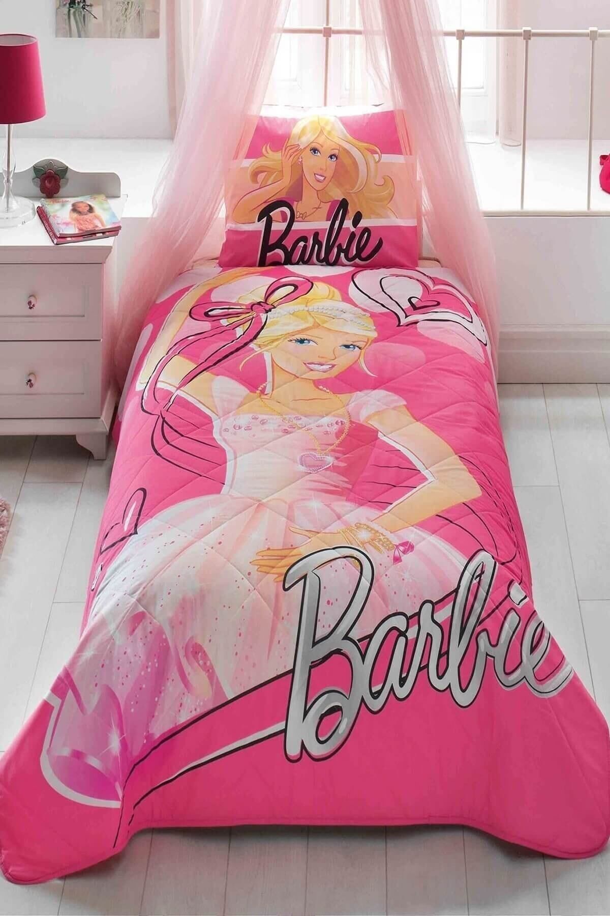 Taç Barbie Balerina Tek Kişilik Lisanslı Yatak Örtüsü