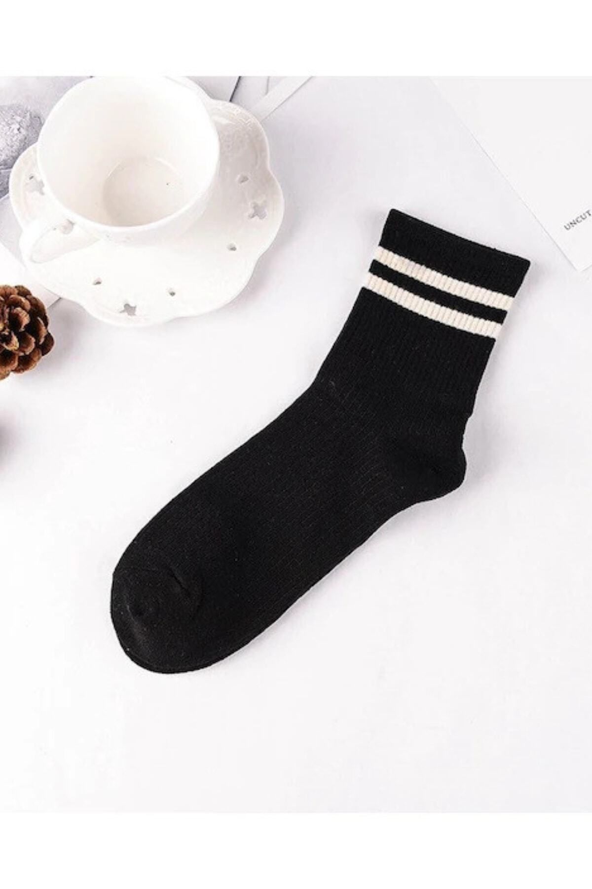 CFNY SOCKS 4 Çift Ekonomik Paket Erkek Kadın Unisex Çorap Soket Uzun Tenis Corap Çizgili Kolej Çoraplar