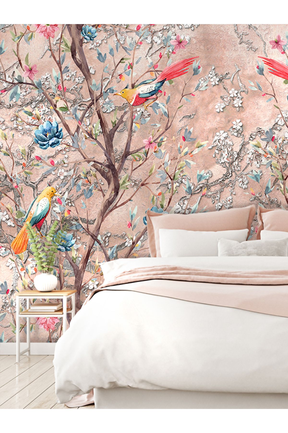 dreamwall Vintage Ağaç Ve Kuş Desen Silinebilir Sağlıklı Tekstil Duvar Kağıdı