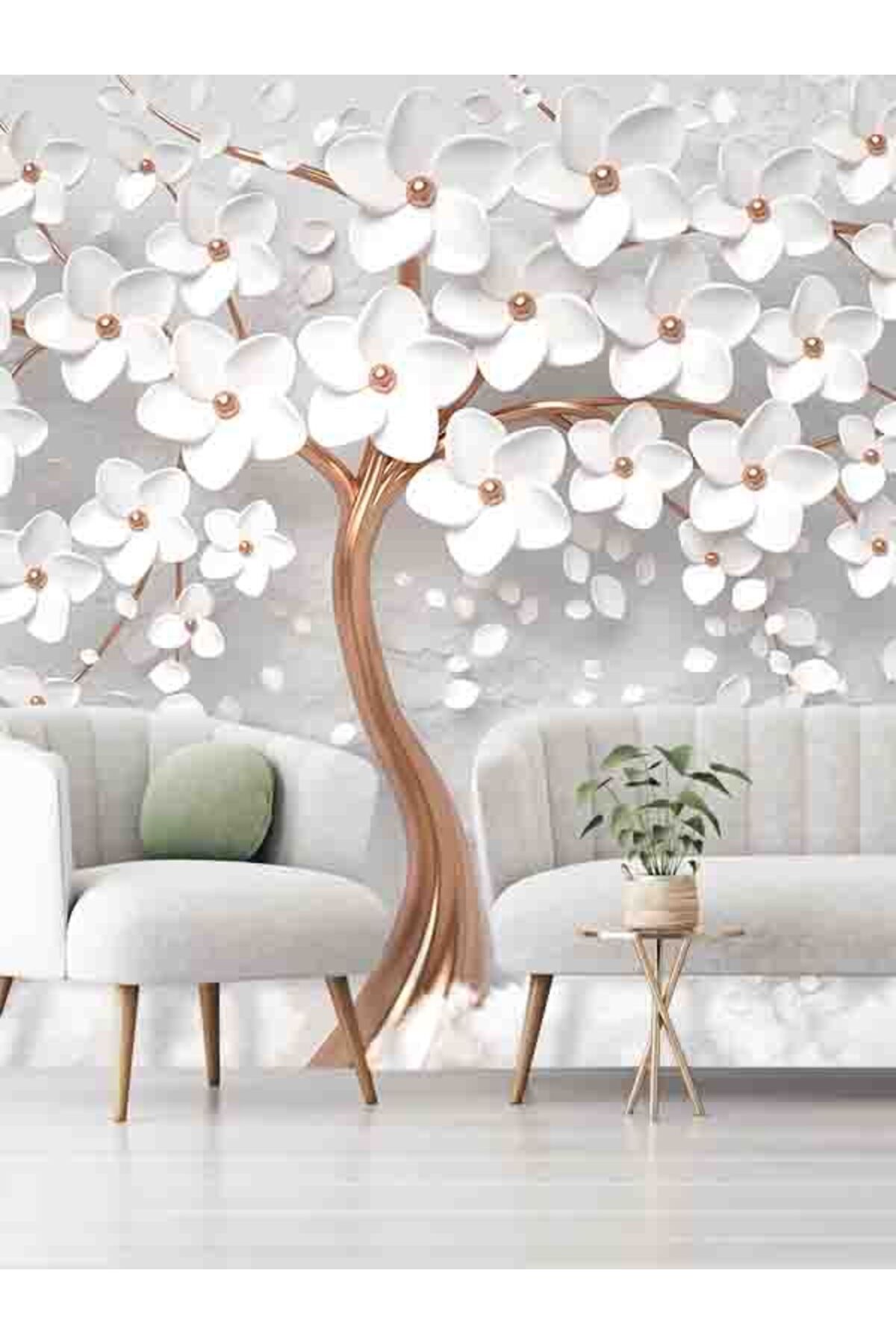 dreamwall 3D Çiçekli Ağaç Desenli Silinebilir Sağlıklı Tekstil Duvar Kağıdı