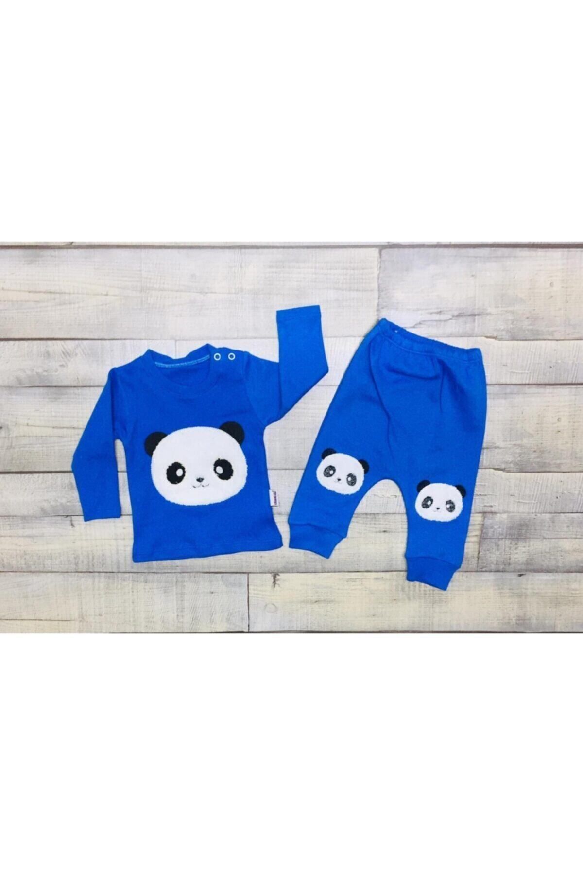 Dombili Erkek Bebek Mavi Panda Nakışlı Takım