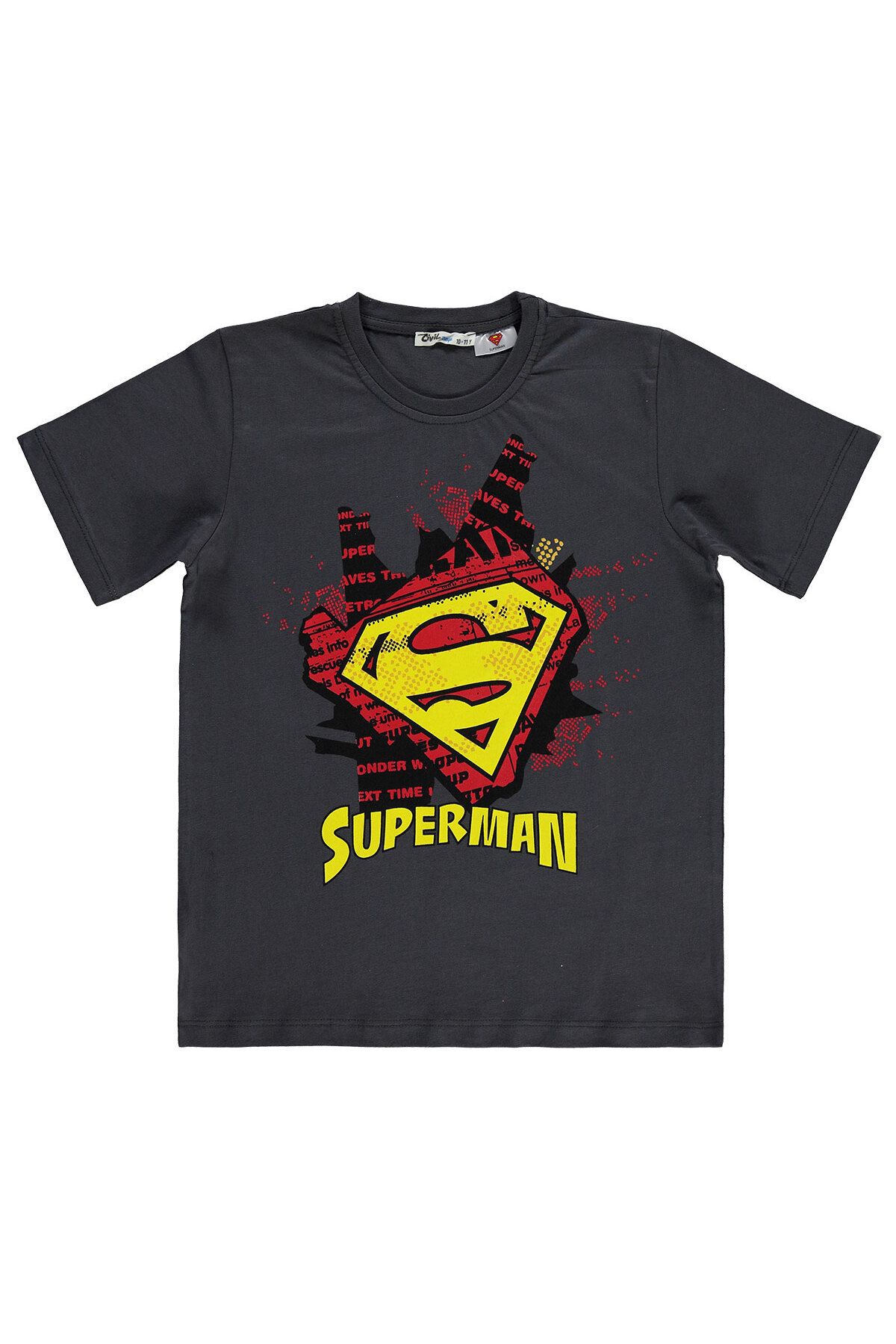 Superman Süperman Erkek Çocuk Tişört 10-13 Yaş Füme