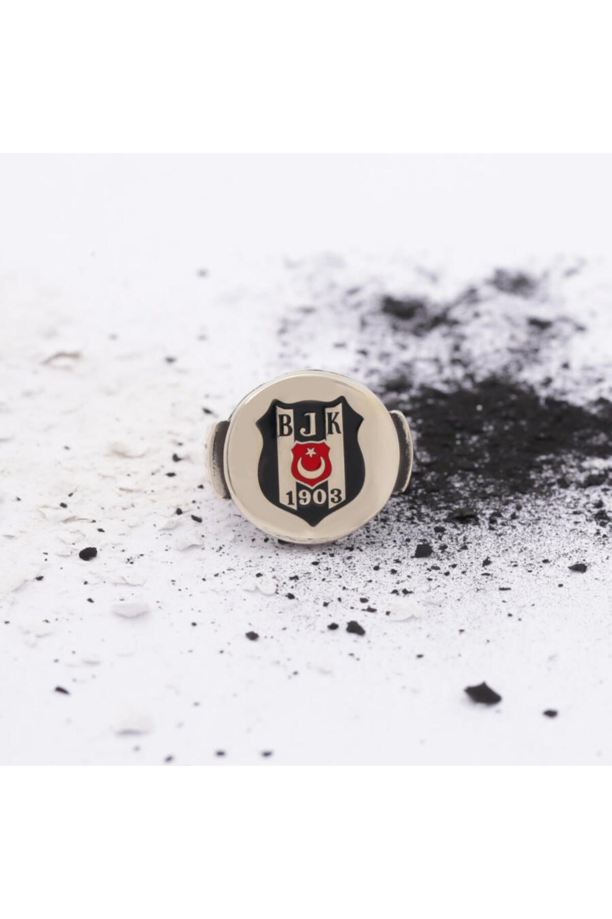 Beşiktaş Lisanslı 925 Ayar Gümüş Yuvarlak Model Logolu Yüzük