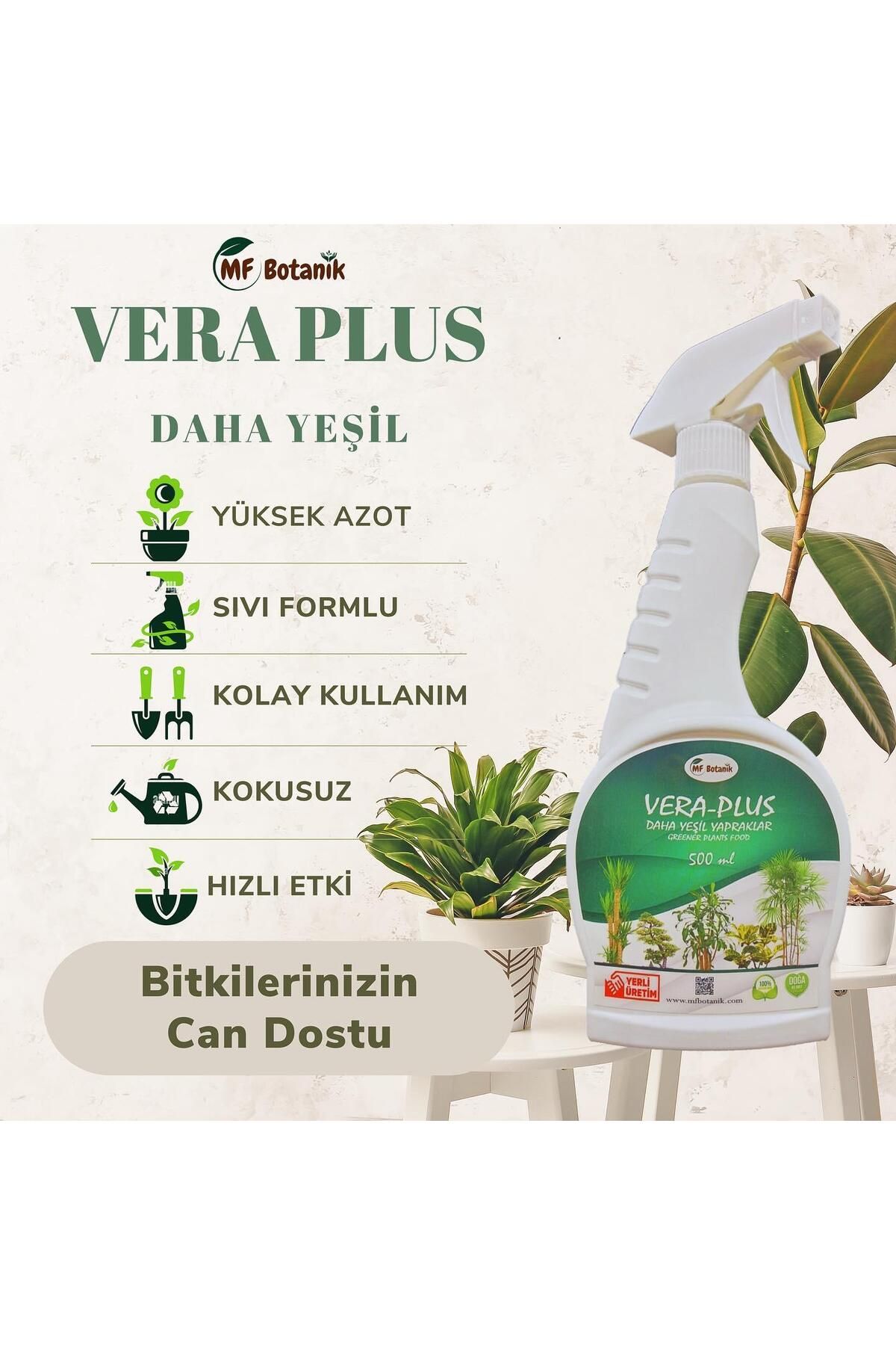 MF Botanik Vera-plus Daha Yeşil Yapraklar Için Özel Sprey Sıvı Bitki Besini 500 ml