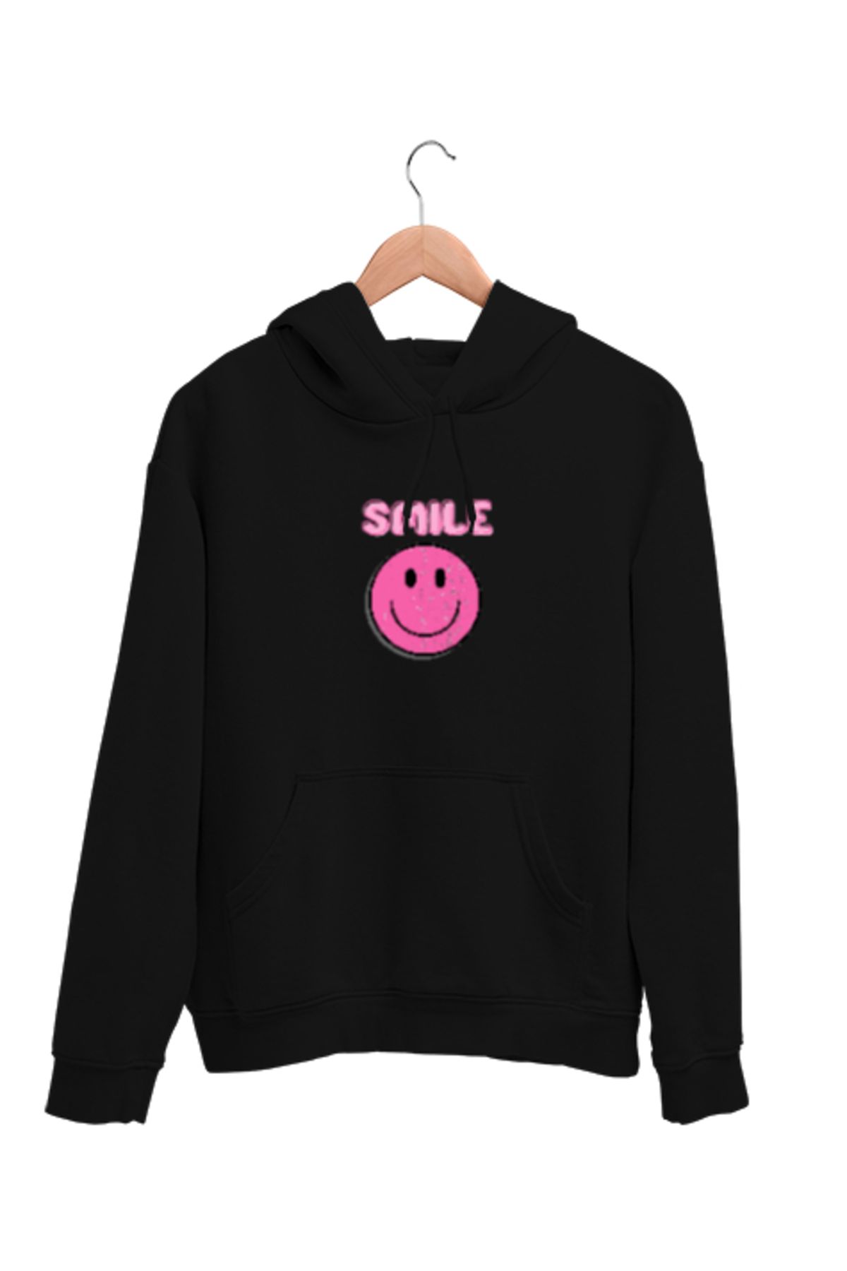 Demal Tekstil Gülümsemek Smile Siyah Unisex Kapşonlu Sweatshirt