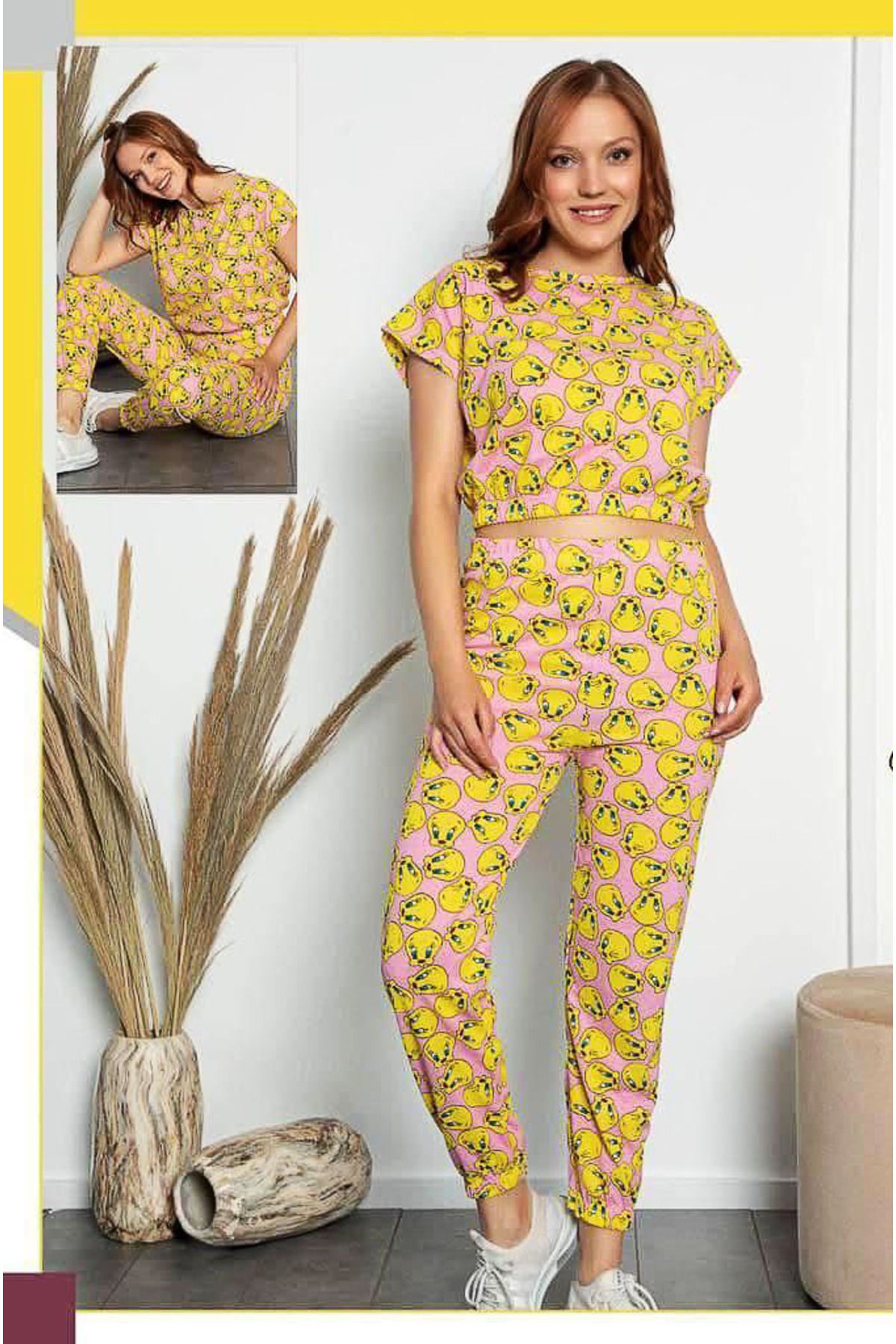 lelies Sarı Tweety Crop Pijama Takımı
