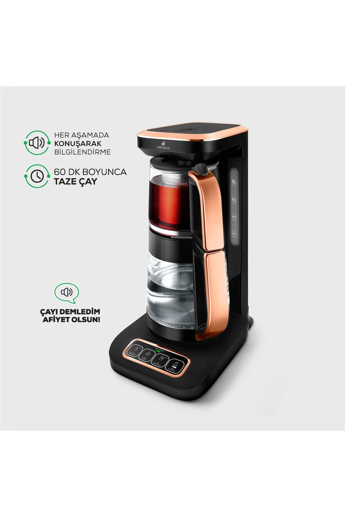 Karaca Çaysever Robotea Pro 4 in 1 Konuşan Otomatik Cam Çay Mama Filtre Kahve Makinesi 2500W