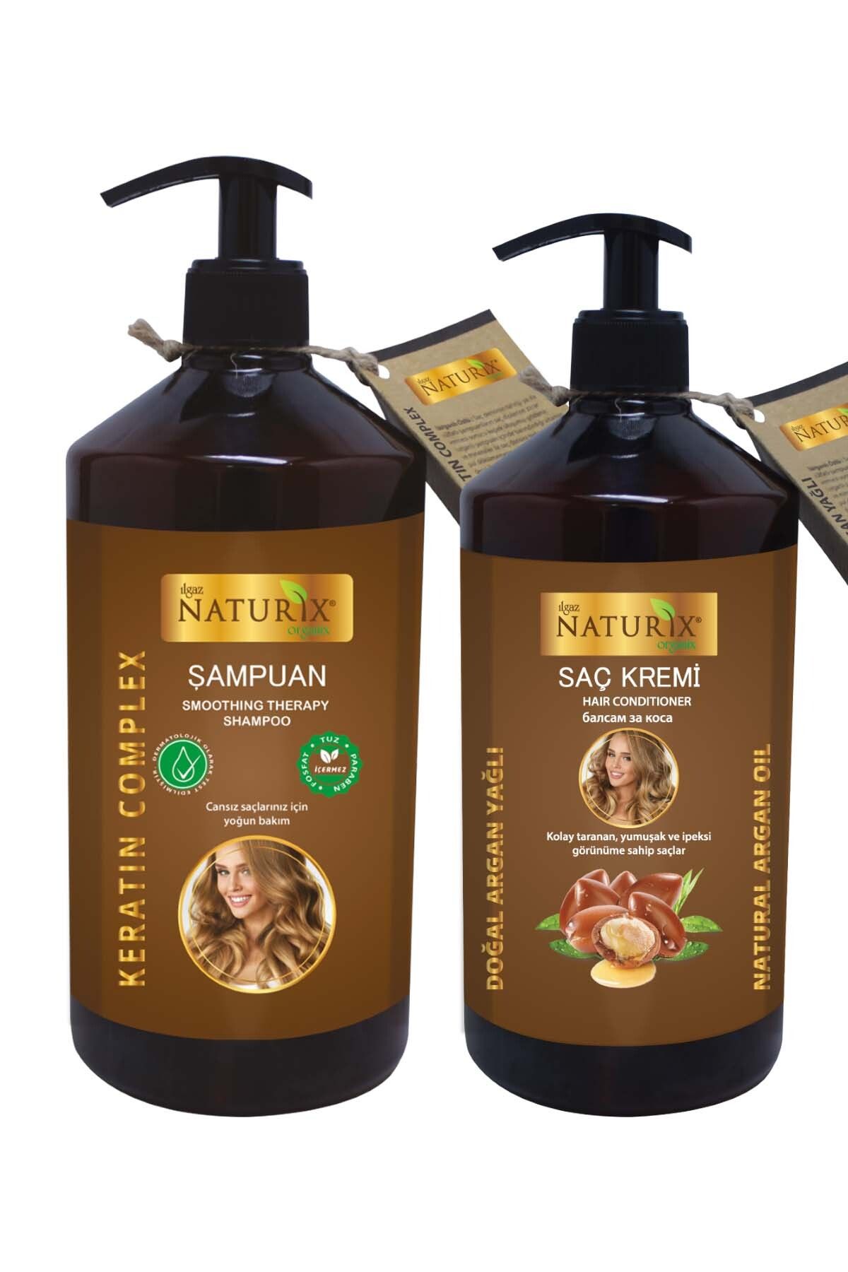 Naturix 2'li 600 ml Doğal Keratin Bakım Şampuan   500 ml Argan Yağlı Saç Kremi