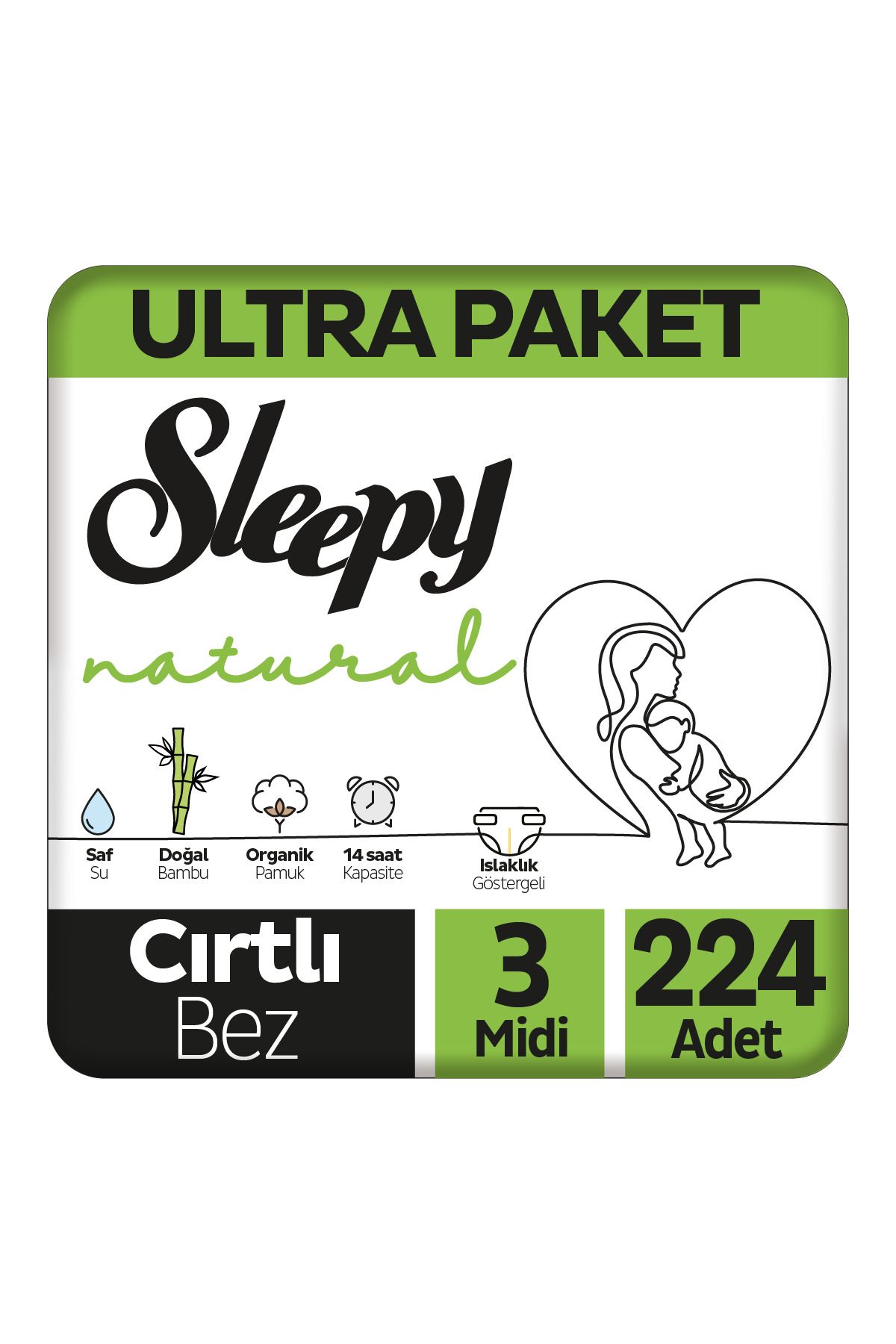 Sleepy Natural Ultra Paket Bebek Bezi 3 Numara Midi 224 Adet