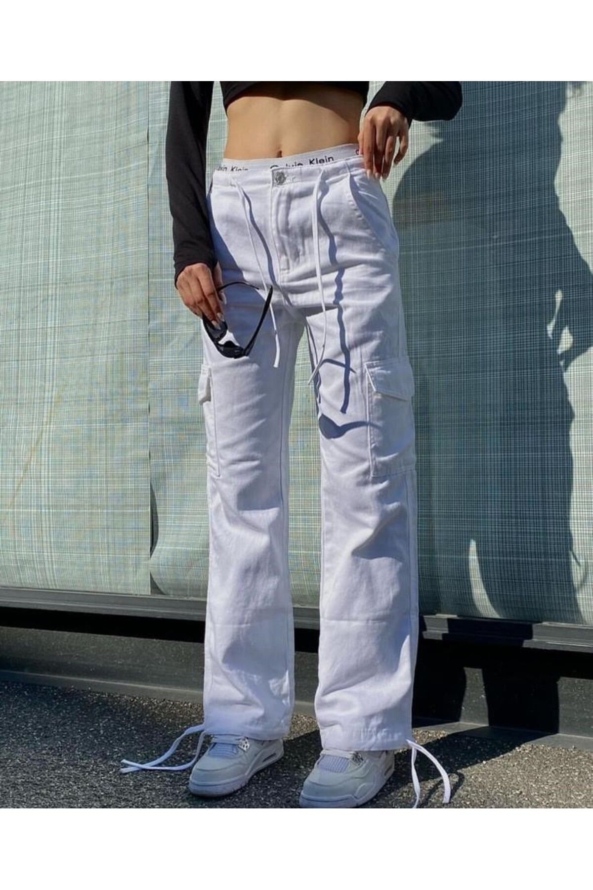 Gofeel Unisex Cargo Pocket Relaxed Beyaz Renkli Bel ve Paça Bağcıklı Pantolon Ordini