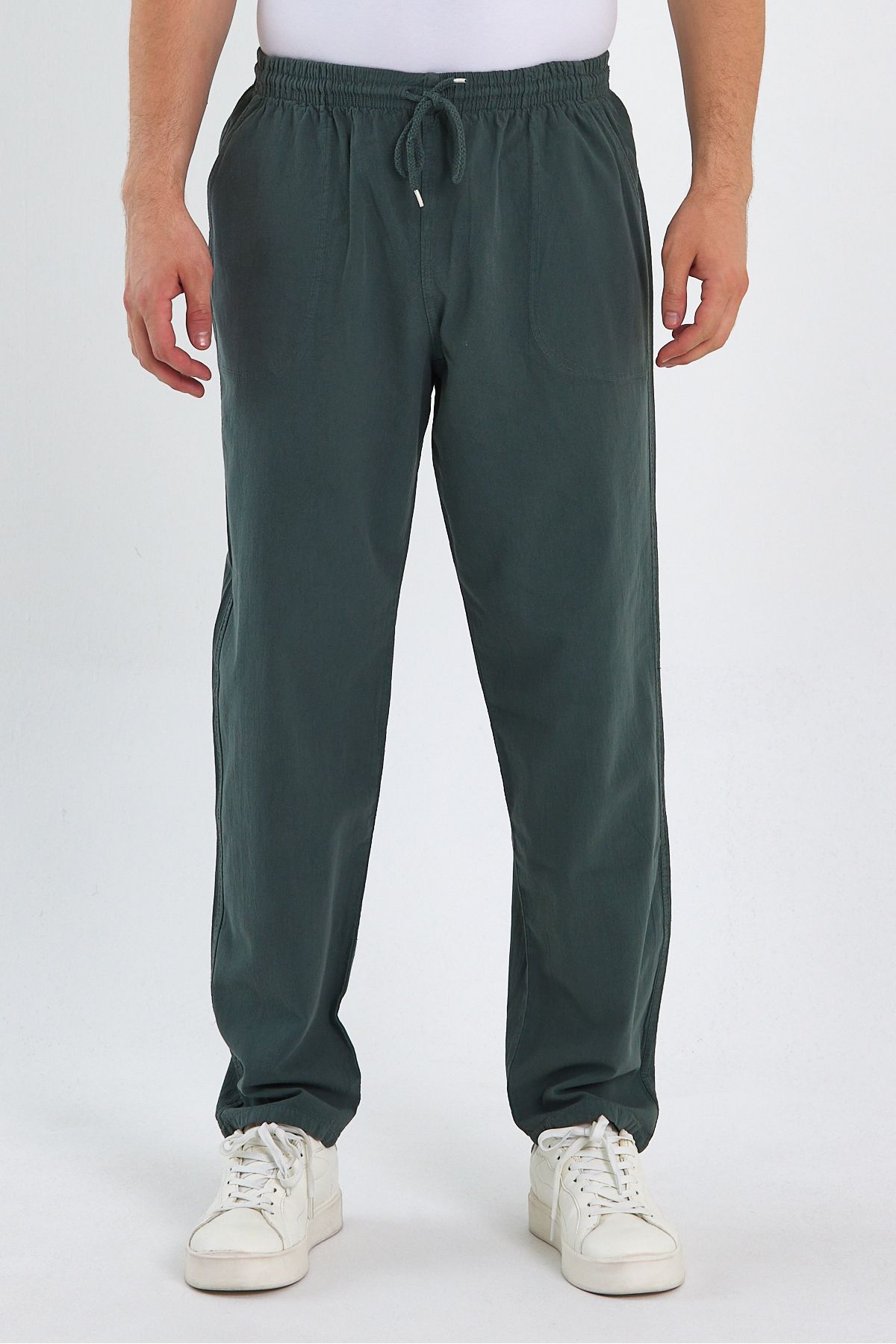 COMBINE Koyu Yeşil Renk Erkek Yandan Cepli Beli Lastikli Kordonlu Pantolon