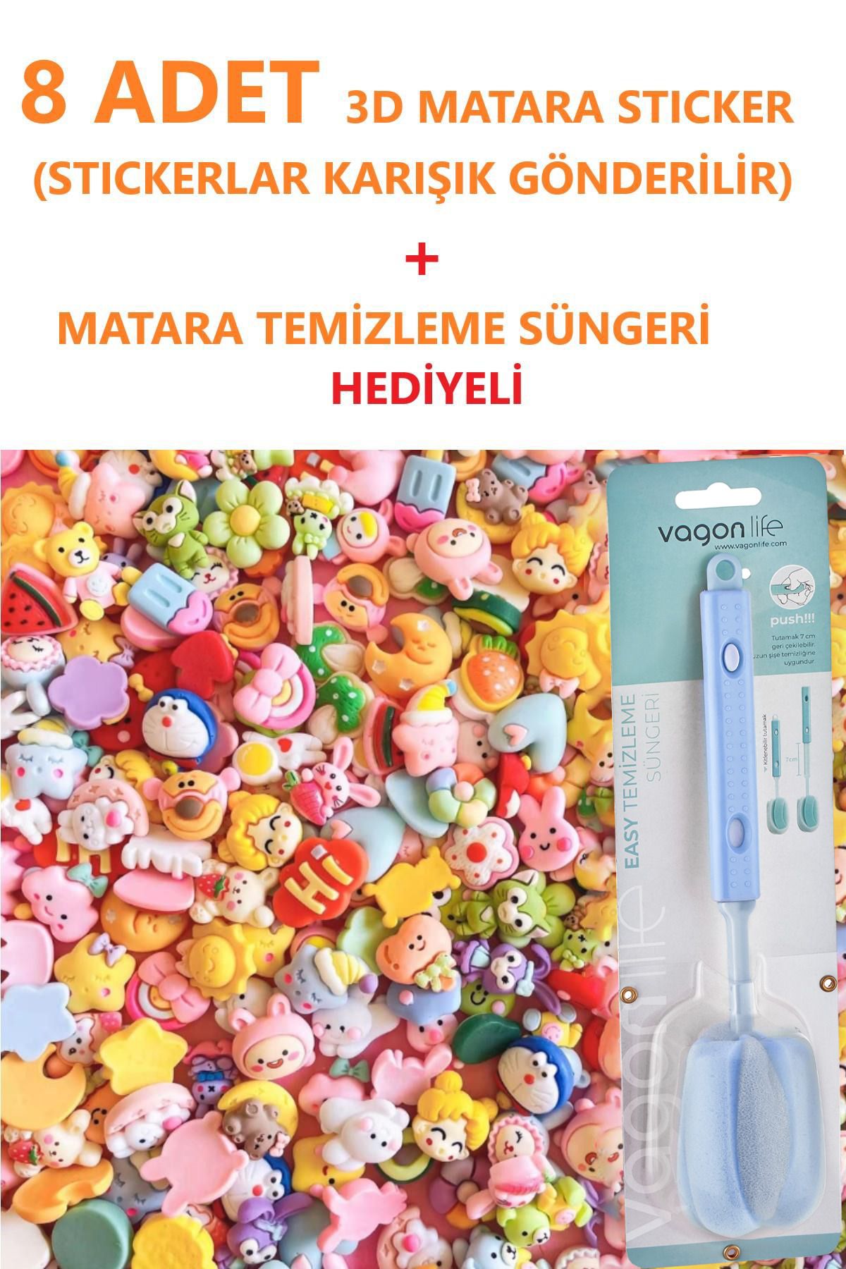 Vagonlife 8 Adet 3d Matara Stickerı+ Matara Temizleme Süngeri Hediyeli