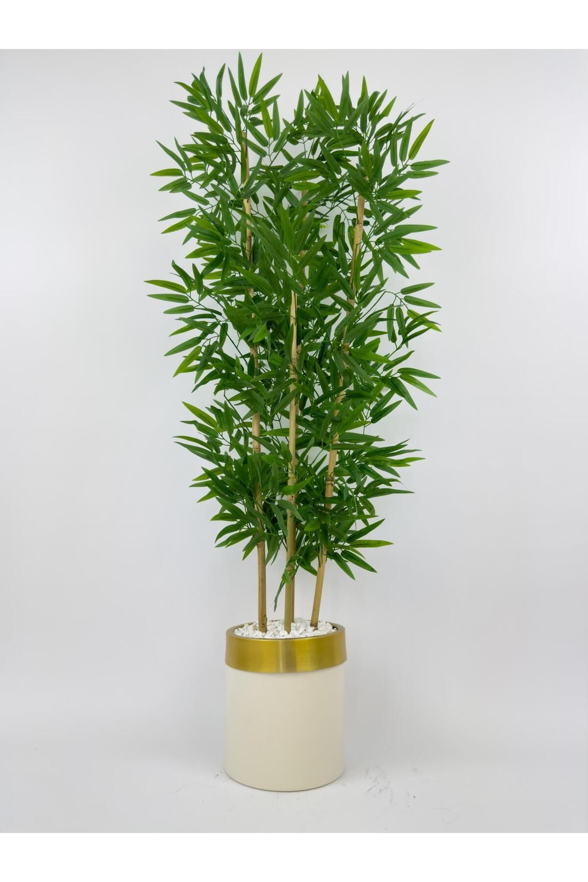 BİÇİÇEK Yapay bambu ağacı 140cm krem gold metal saksıda