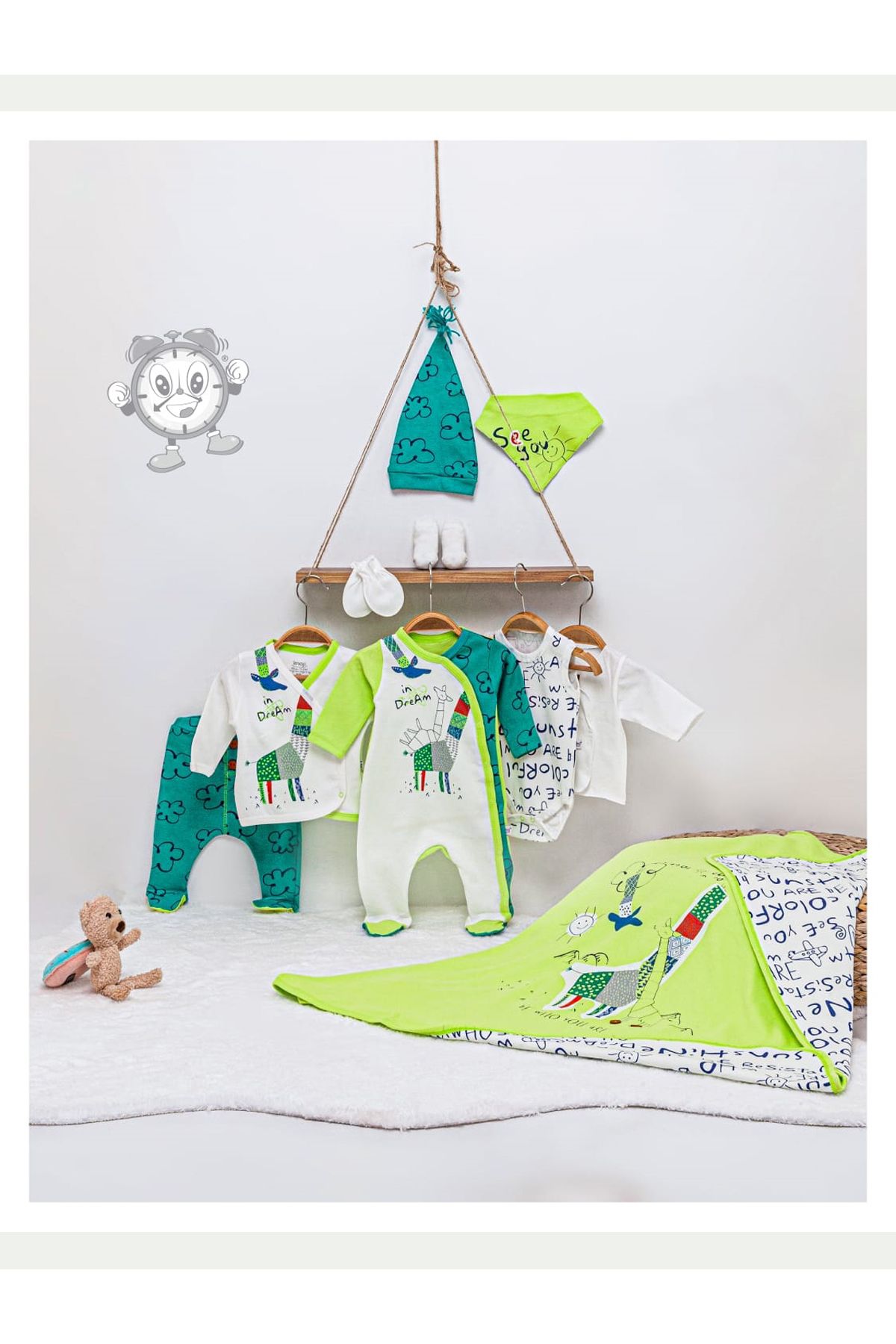 İmaj Erkek Bebek Yeşil Origami Zürafalı 10 Parça Hastane Çıkışı Bebek Takımı