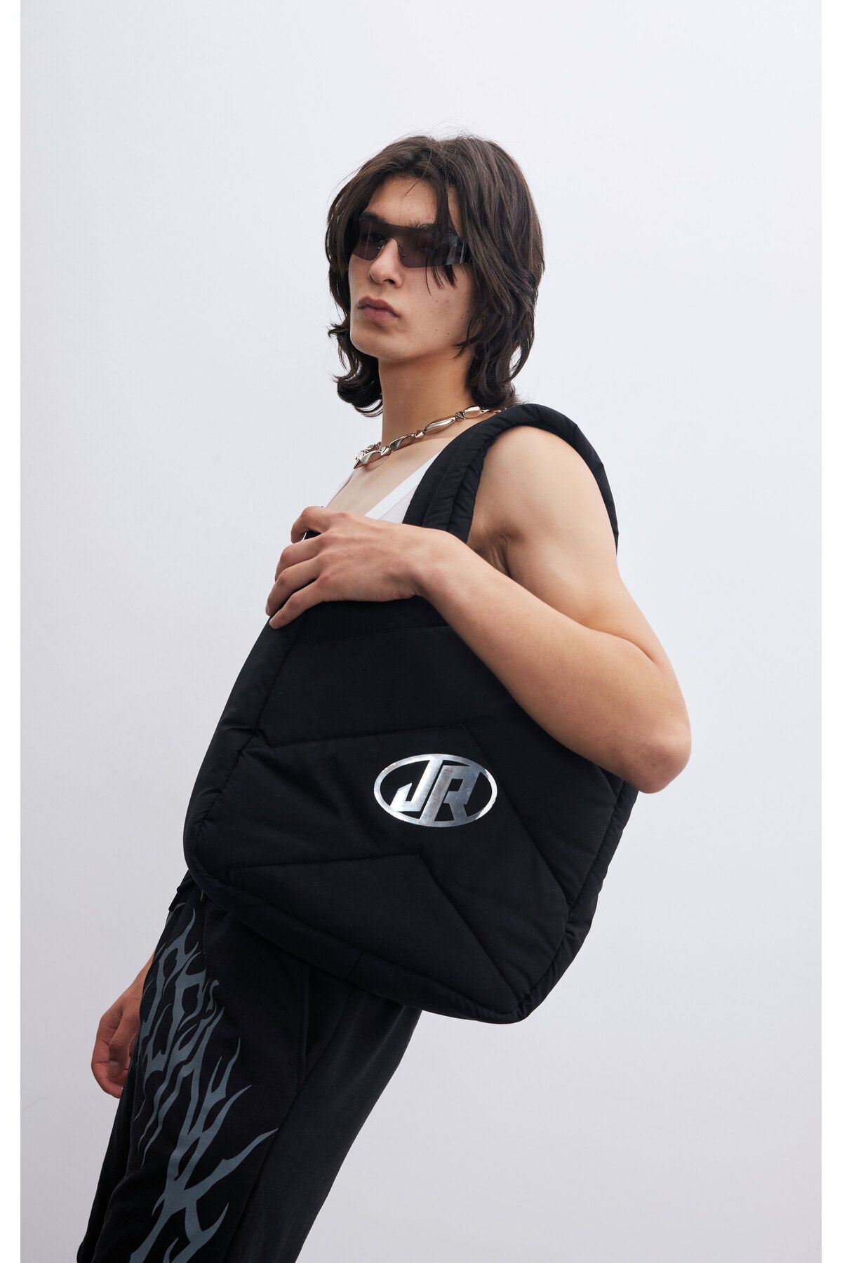 JURASSİNK Unisex Siyah Liquid Logolu Simple Bag Puffer Çanta