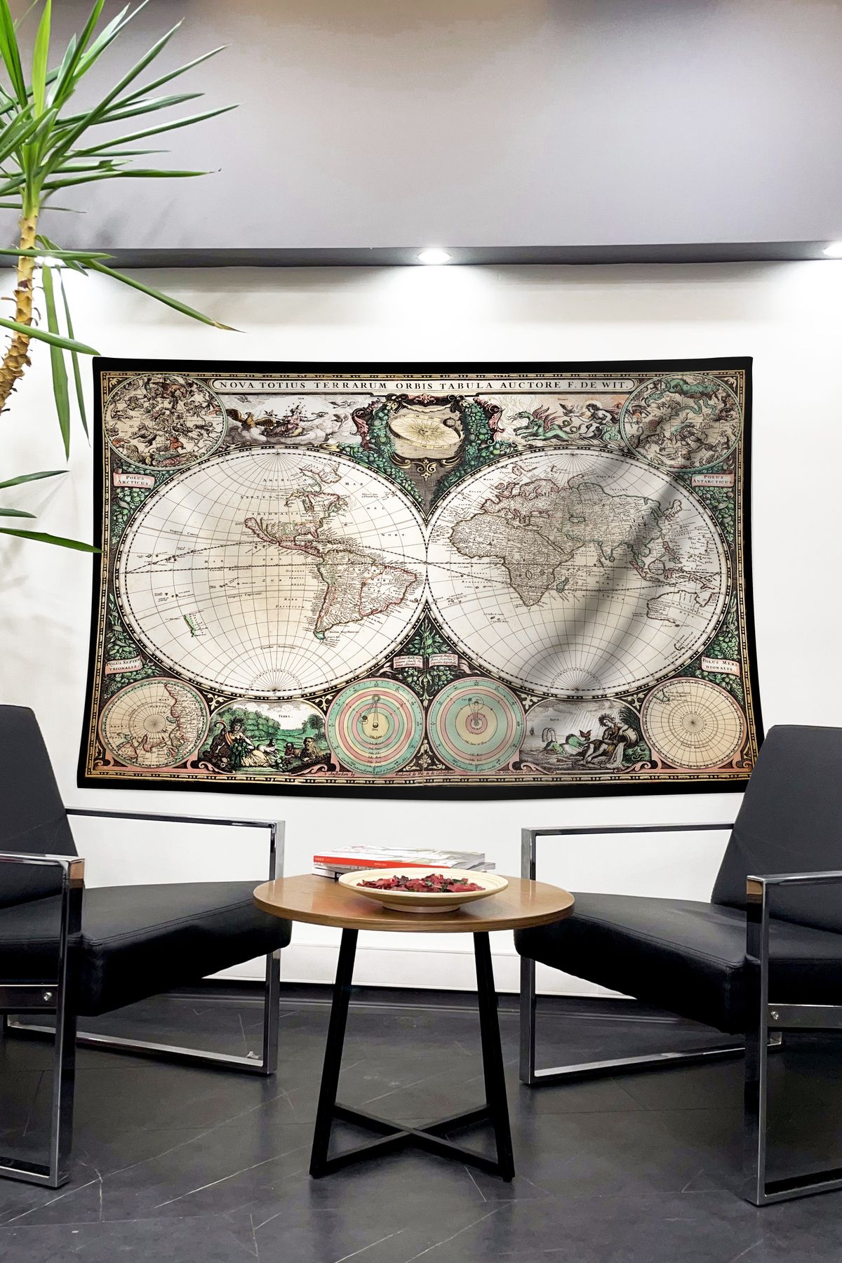 Dokumio Antik Geçmişin Dokunuşlarıyla Bezeli Mistik Dünya Haritası " Duvar Örtüsü , Duvar Halısı , Tapestry