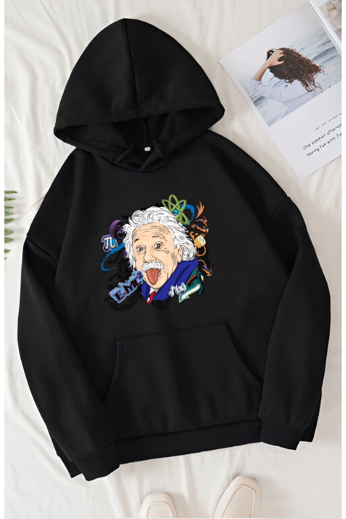 Cool Art Unisex Eınsteın Baskılı Kapüşonlu Oversıze Sweatshirt Hoodie