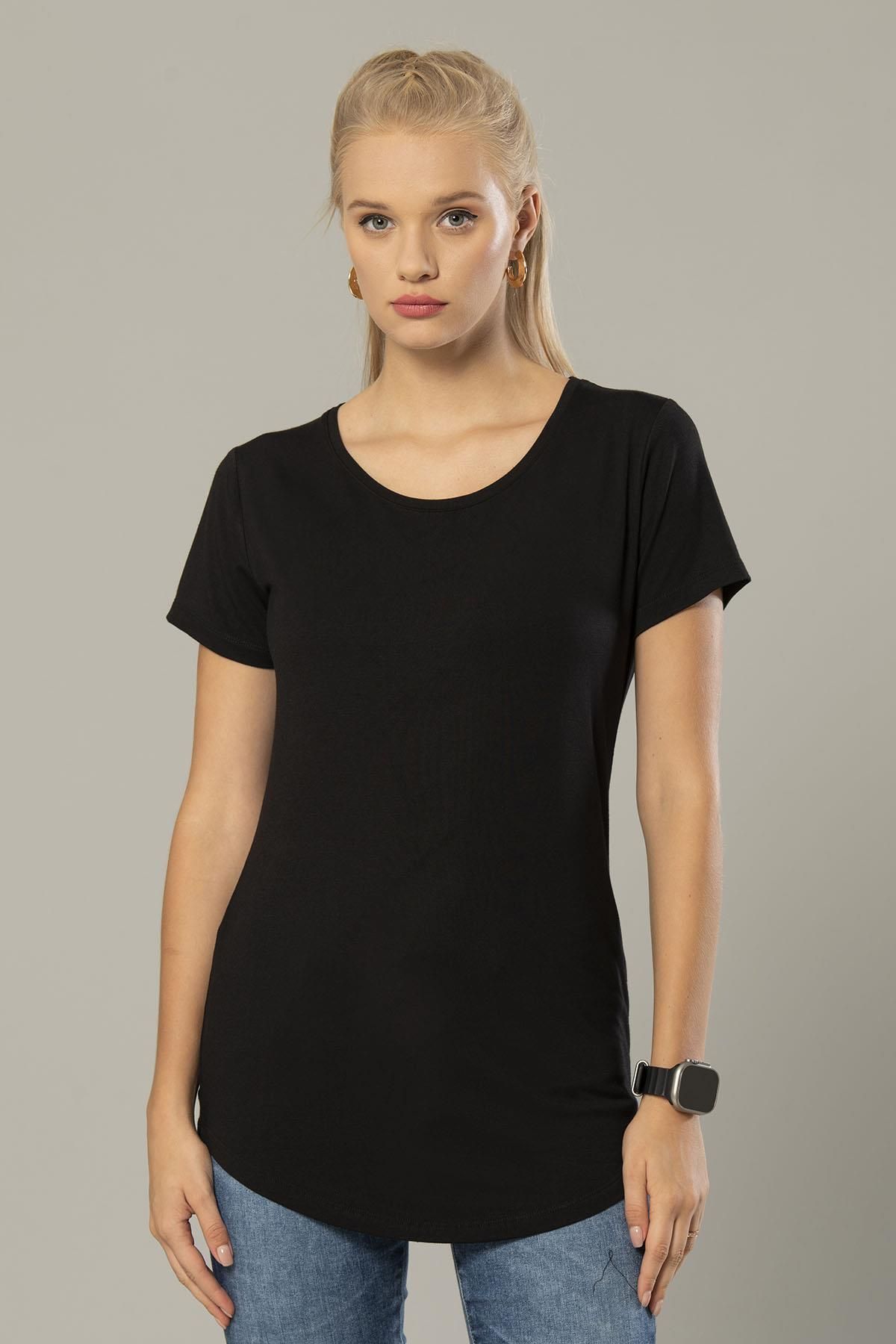 Weweus Erdem Weweus Siyah Kadın Viskon Uzun T-Shirt 229