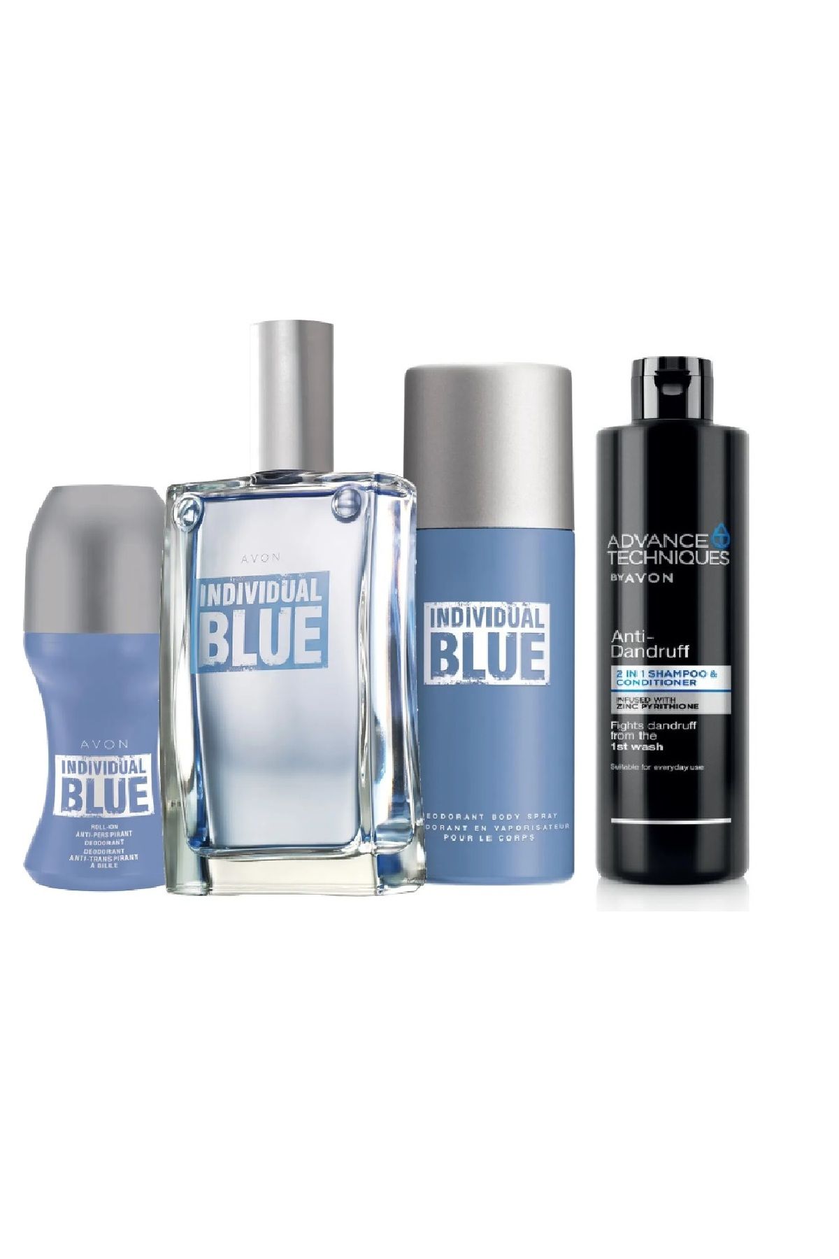 Avon BLUE PARFÜM 100 ML + DEODORANT TENEKE + ROLLON + 2'si 1 Arada Şampuan Ve Saç Kremi 400 ML SET