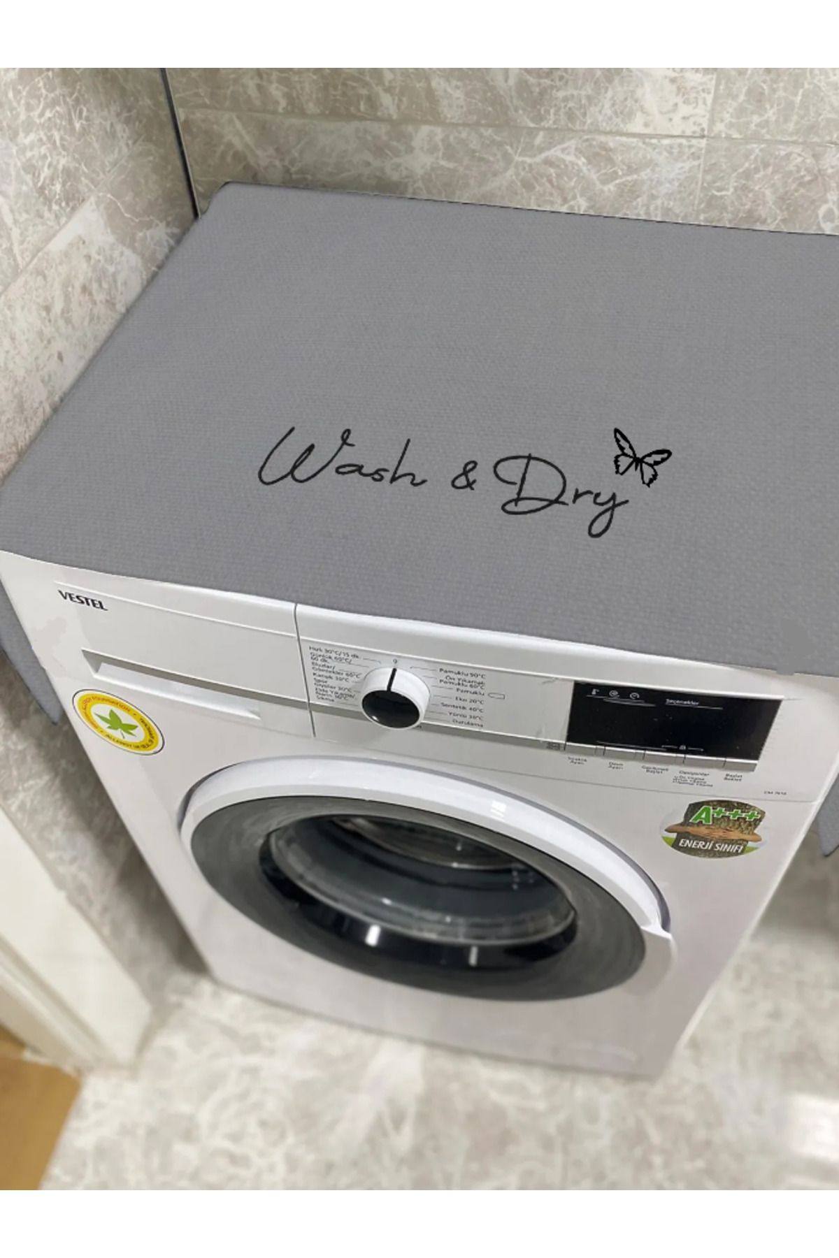 Niksarlı Çeyiz Wash Dry Basklı Gri Çamaşır Makine Örtüsü