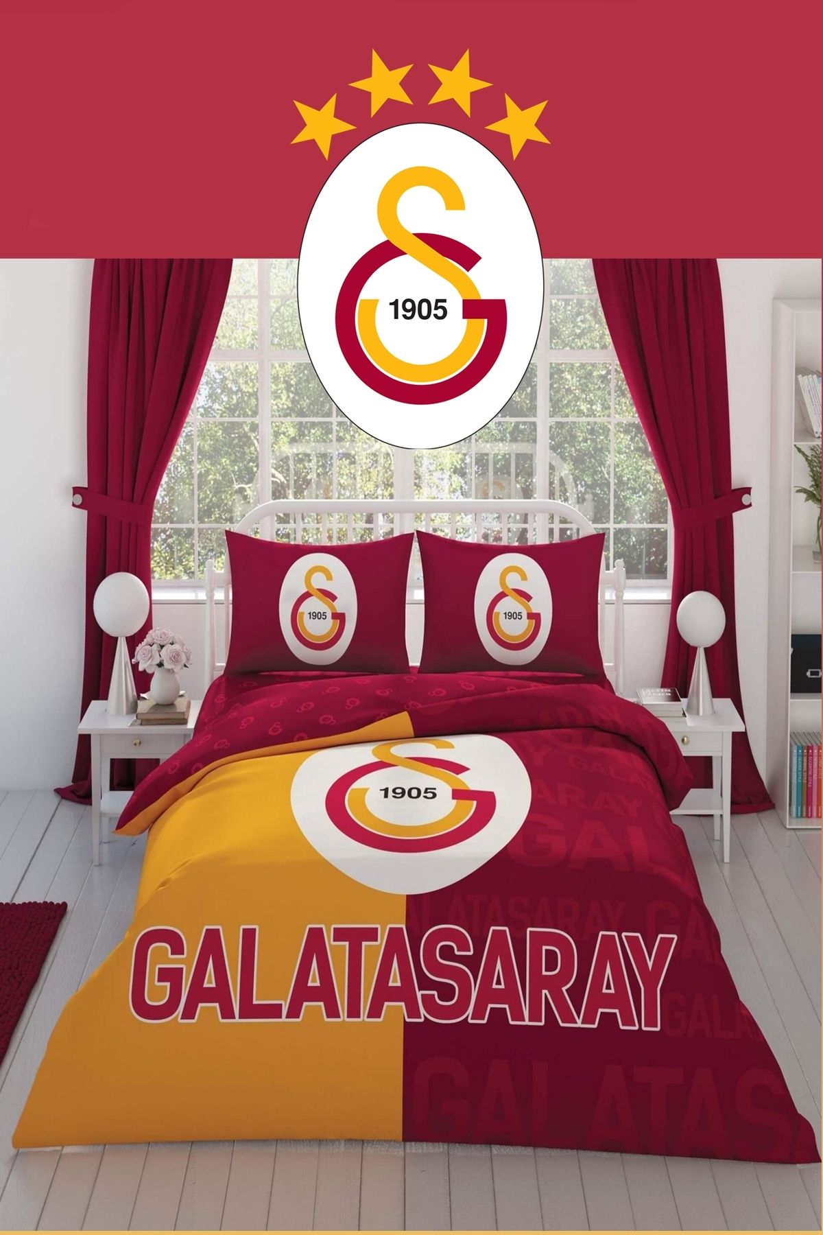 Taç Lisanslı Galatasaray Parçalı Logo Pamuk Çift Kişilik Nevresim Takımı Çok Renkli