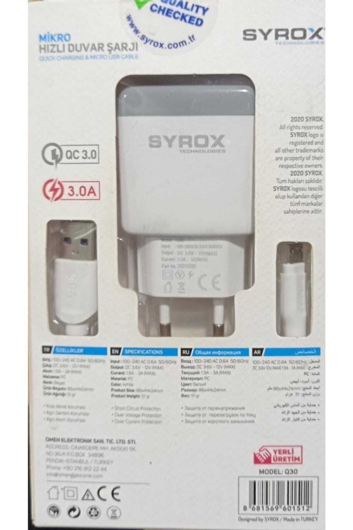 Syrox Hızlı Şarj Micro Usb 3.0a Şarj Cihazı