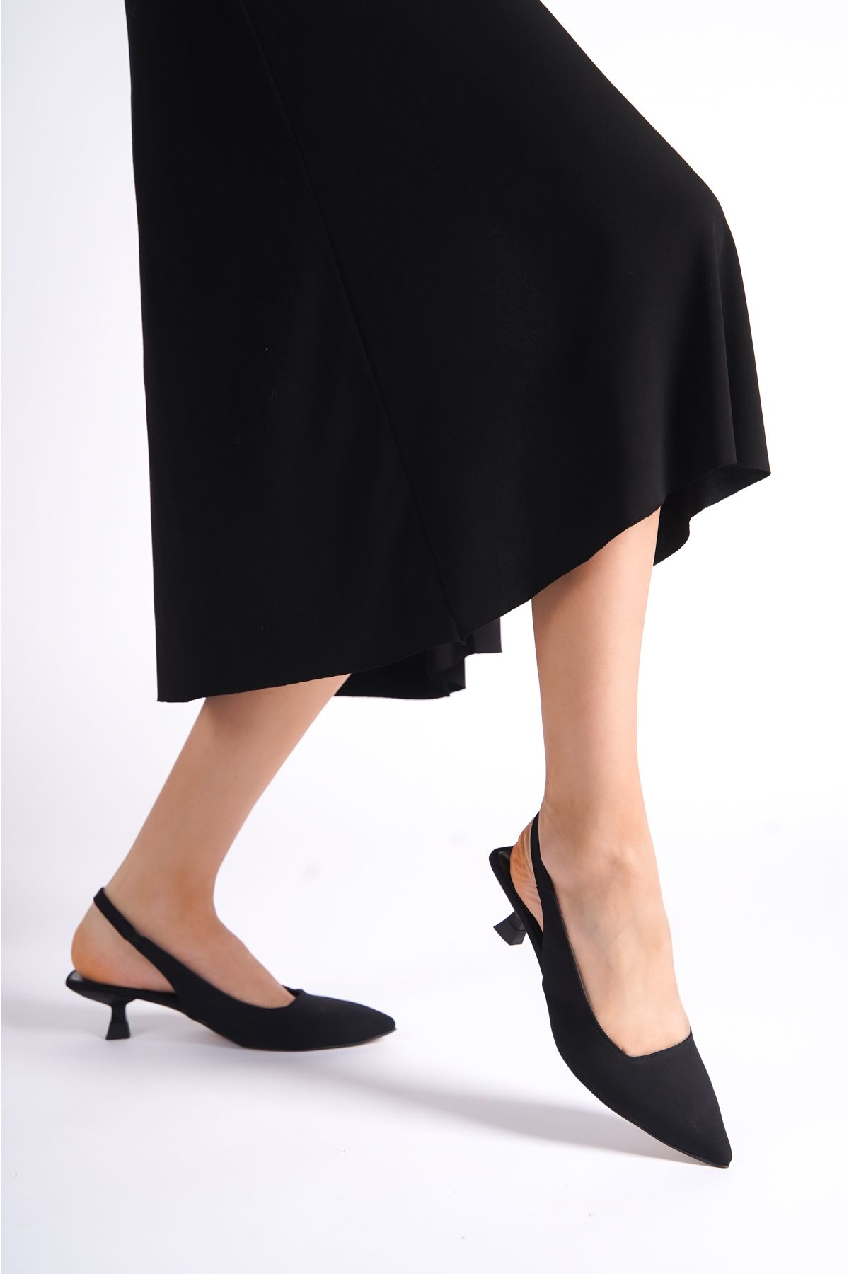 LUNA FLOWER Kadın Siyah Saten Minik Topuklu Stiletto Klasik Ayakkabı Stltt00