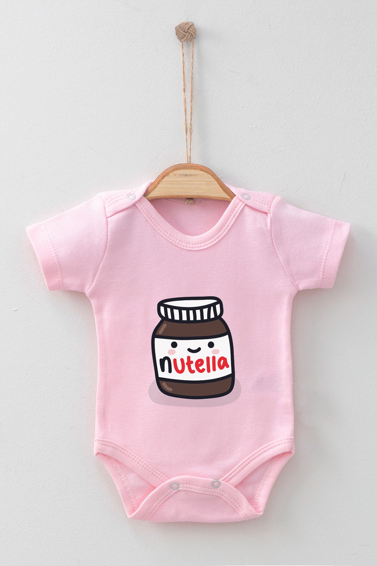 ADABEBEK %100 Pamuk Organik Nutella Desenli Kısa Kollu Body Badi Bebek Zıbın