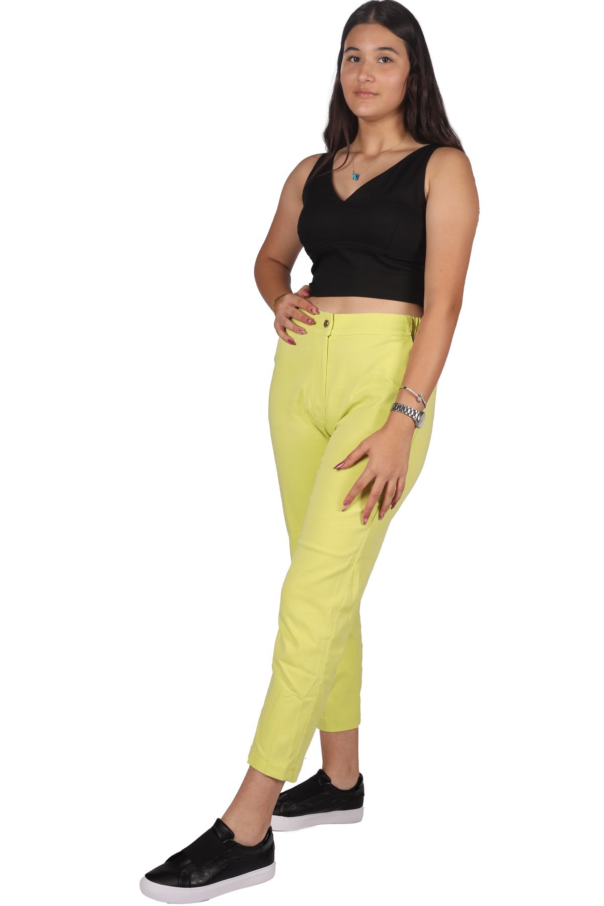 Ysatis Kadın Slim Fit Normal Bel Pamuklu Yeşil Pantolon HYS2000115-LİME