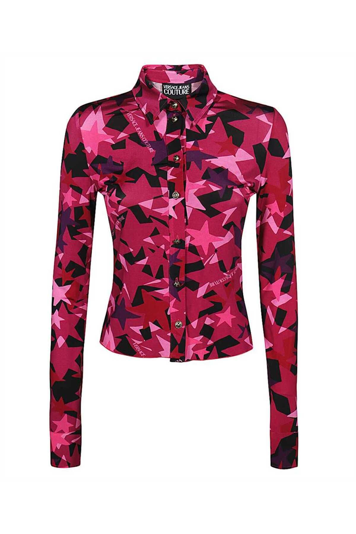 Versace Kadın Marka Logolu Uzun Kollu Slim Fit Pembe Gömlek 75HAL213 JS213-455