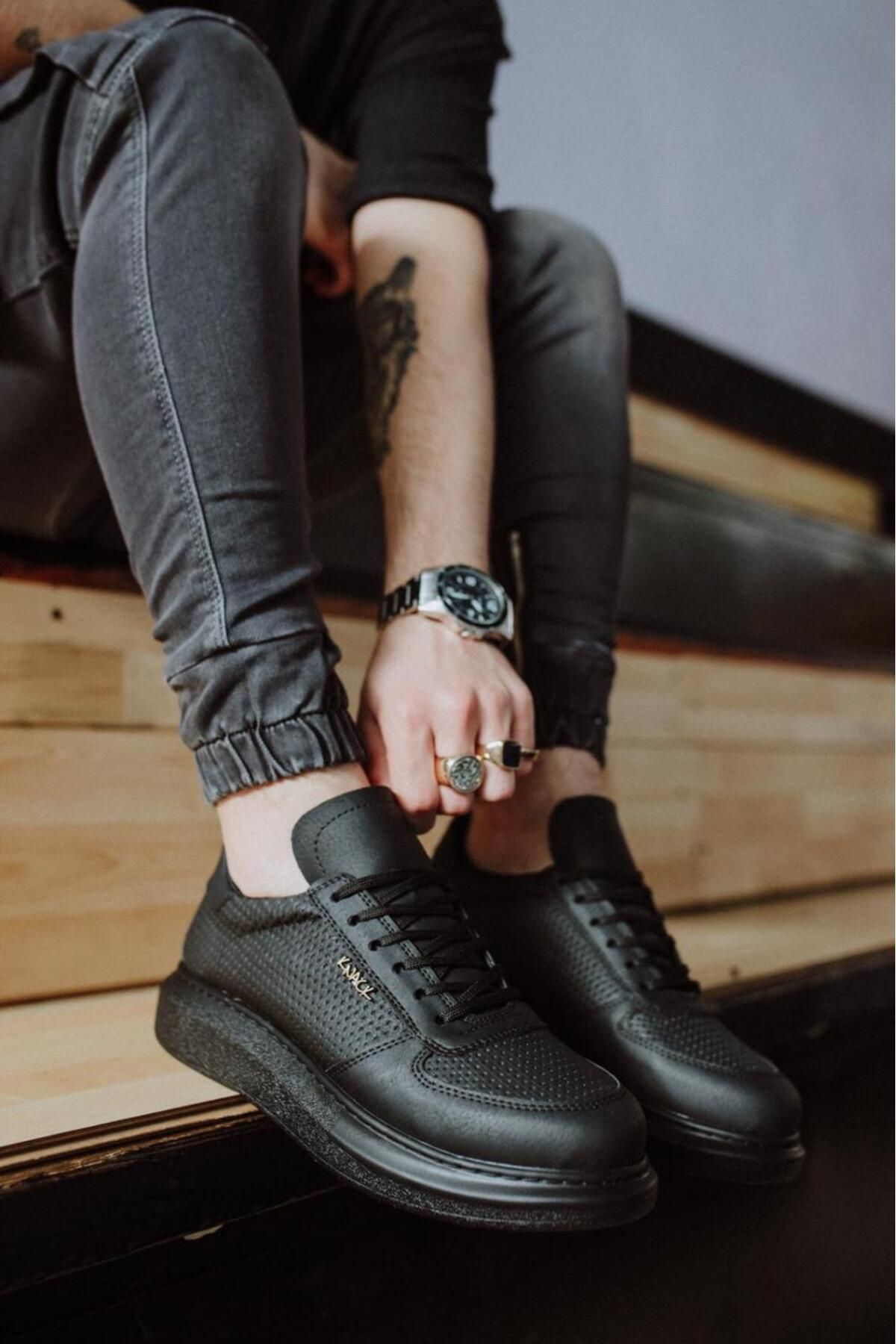BZ Moda B042 ST Bağcıklı Ortopedik Taban Erkek Sneaker Ayakkabı Siyah