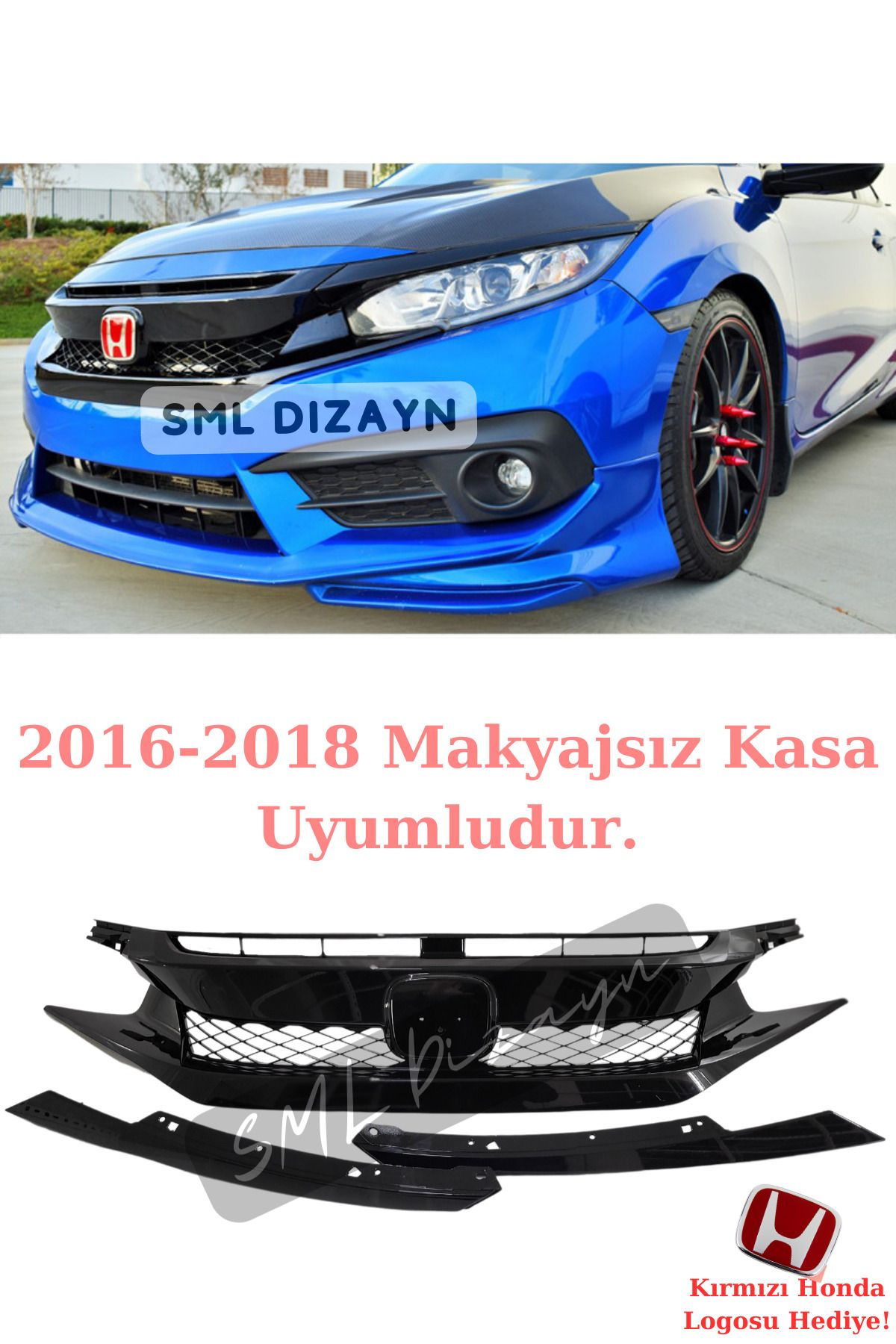 SML Dizayn Honda Civic Fc5 Makyajsız (2016-2018) Typer Ön Panjur İTHAL Piano Black Fc5 Type-R Ön-Panjur-Böbrek