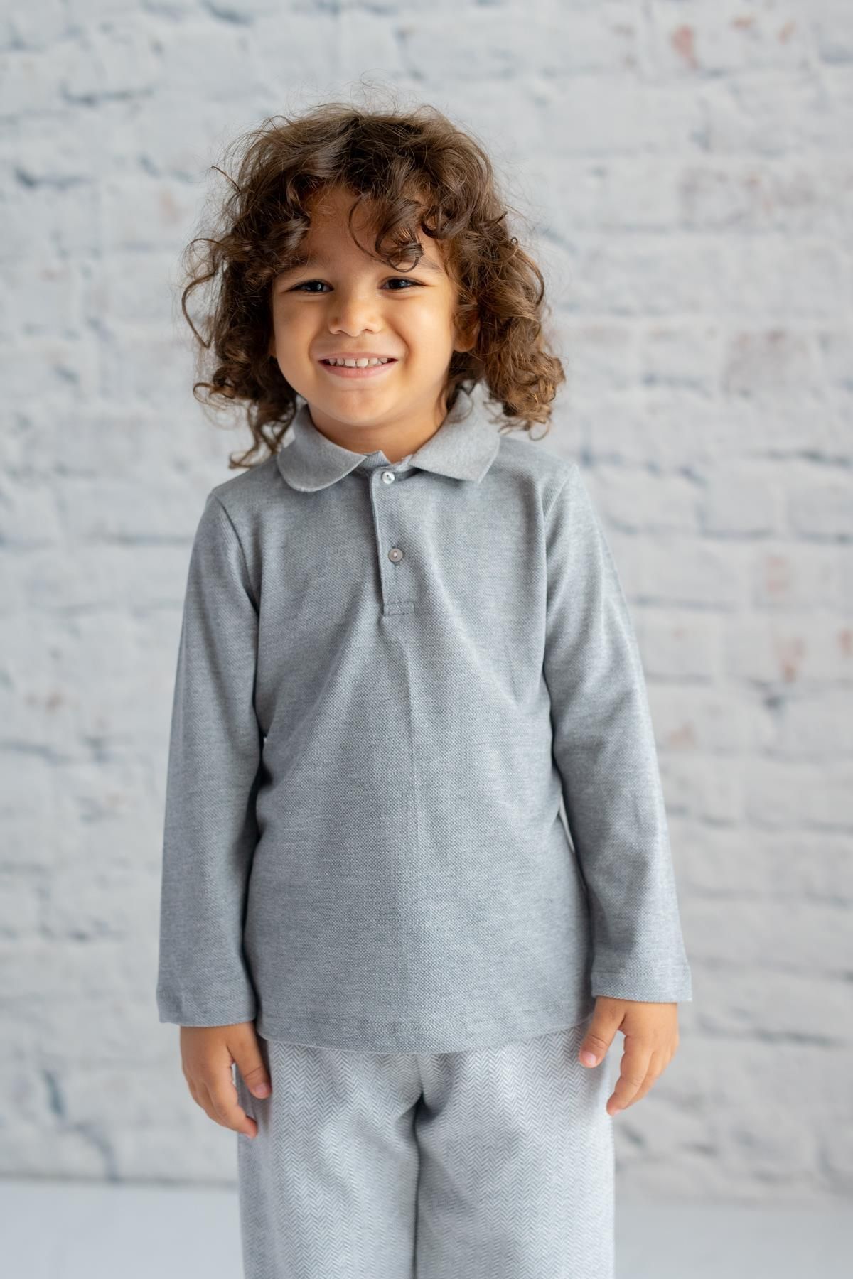 Zeyland Unisex Çocuk Polo Yaka Uzun Kol T-shirt