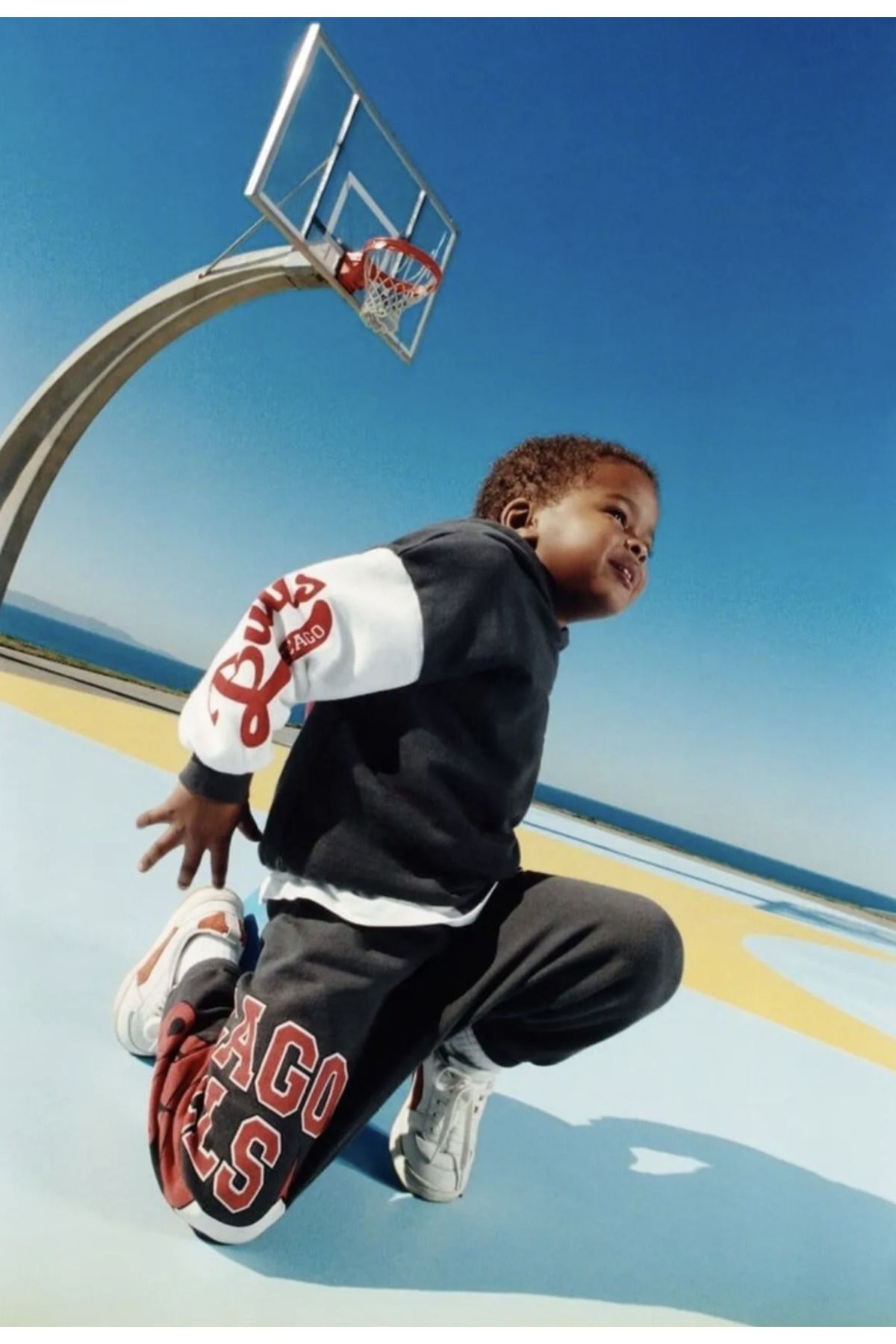 Lolliboomkids Erkek Çocuk Basketbol Desen Pamuklu Kapüşonlu Sweatshirt Eşofman Alt-üst Takım