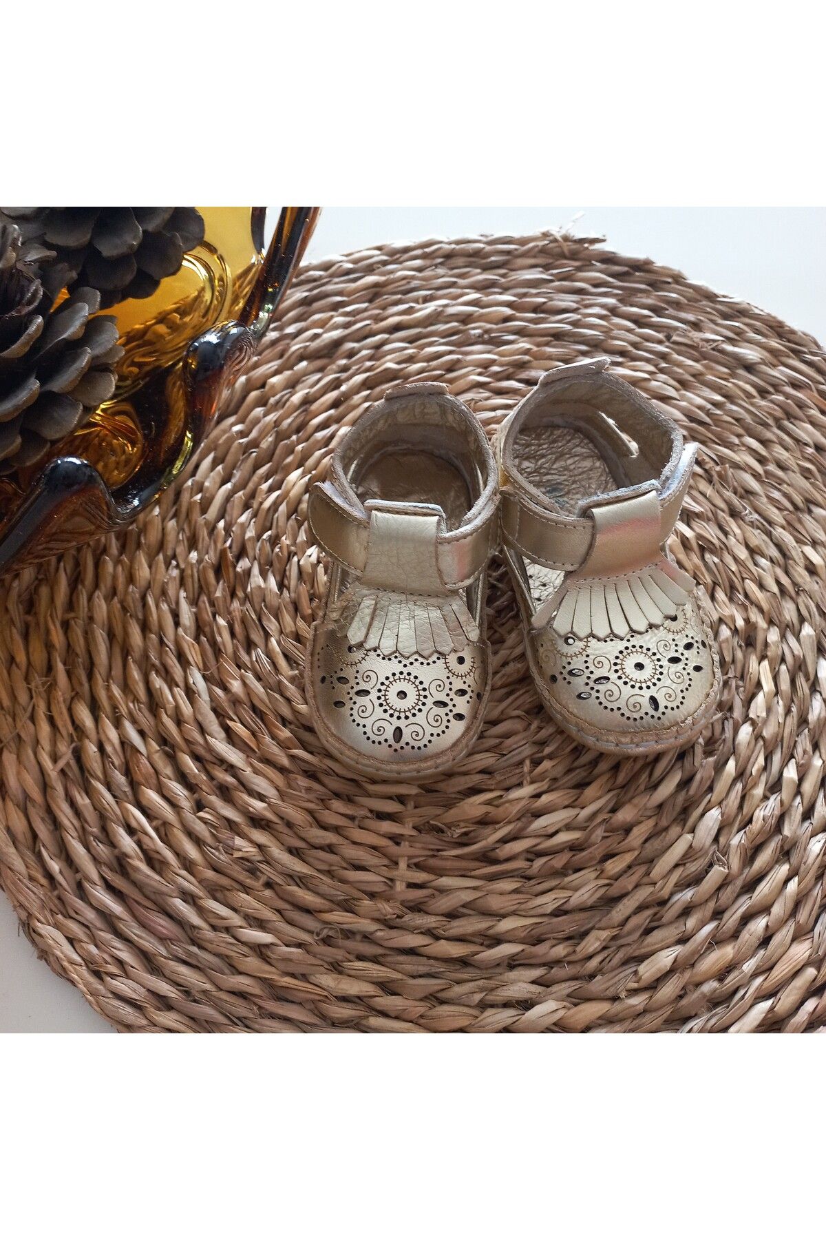 MARS BABY Kız Bebek Gold Cırtlı Püsküllü Deri Makosen Ayakkabı