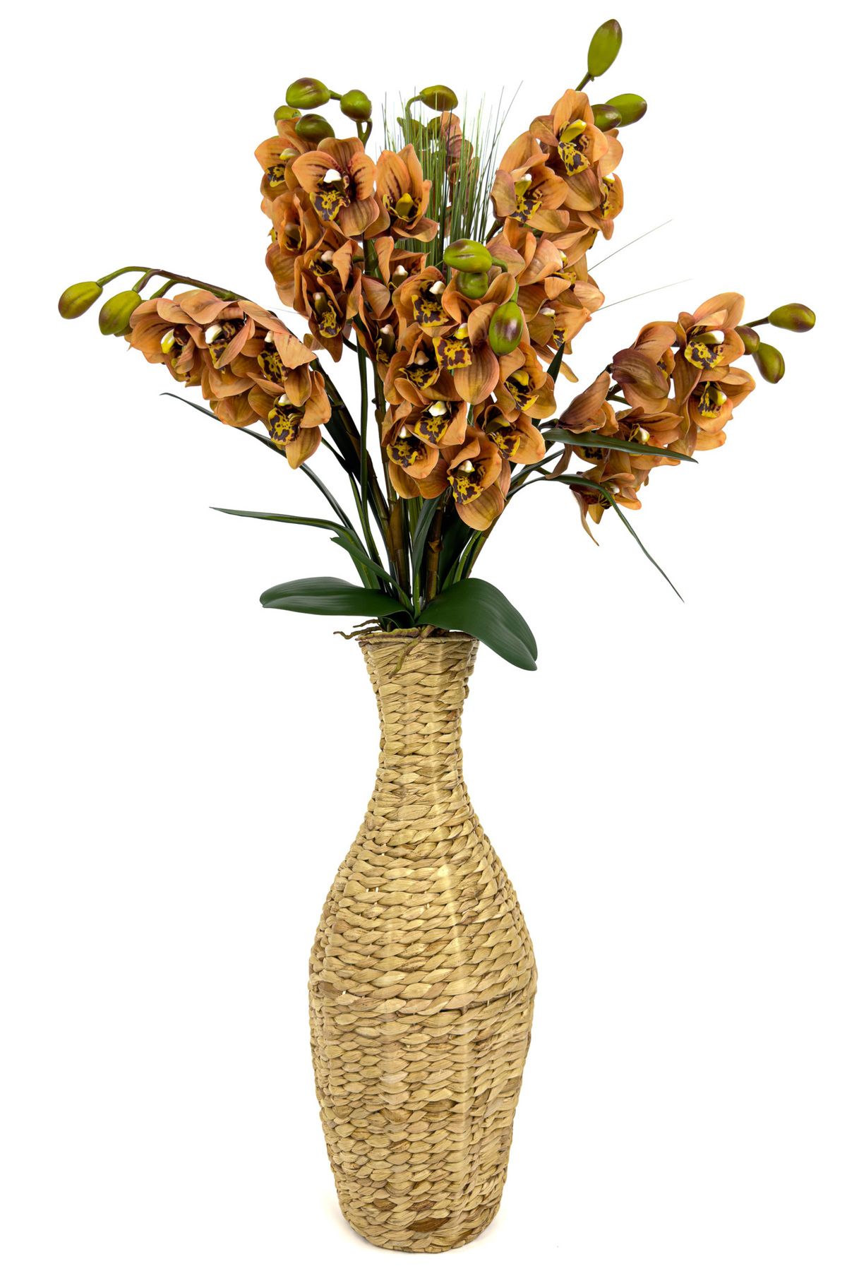 BİÇİÇEK Luxury Leopar Singapur Orkide 120 cm hasır bohem vazoda