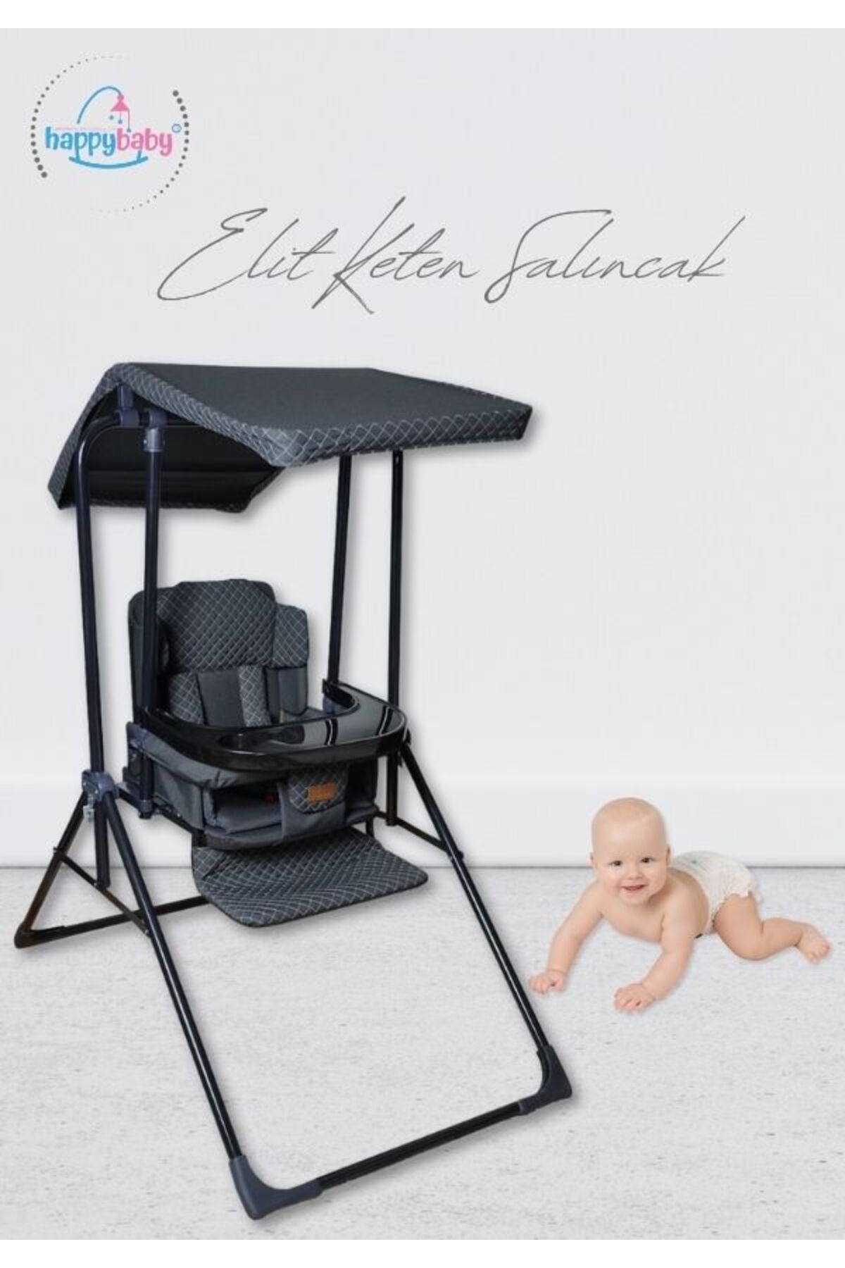 Happy Baby Elit Keten Salıncak - Kademeli -mama Tablalı - Mama Sandalyesi - Çocuk / Bebek Salıncağı