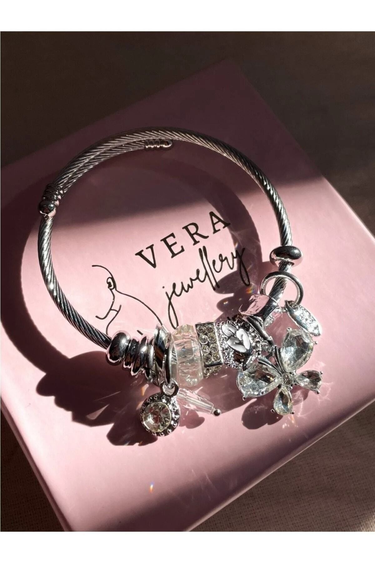 Snartun Vera Jewellery Çelik Pudra Beyaz Deniz Kabuğu Charmlı