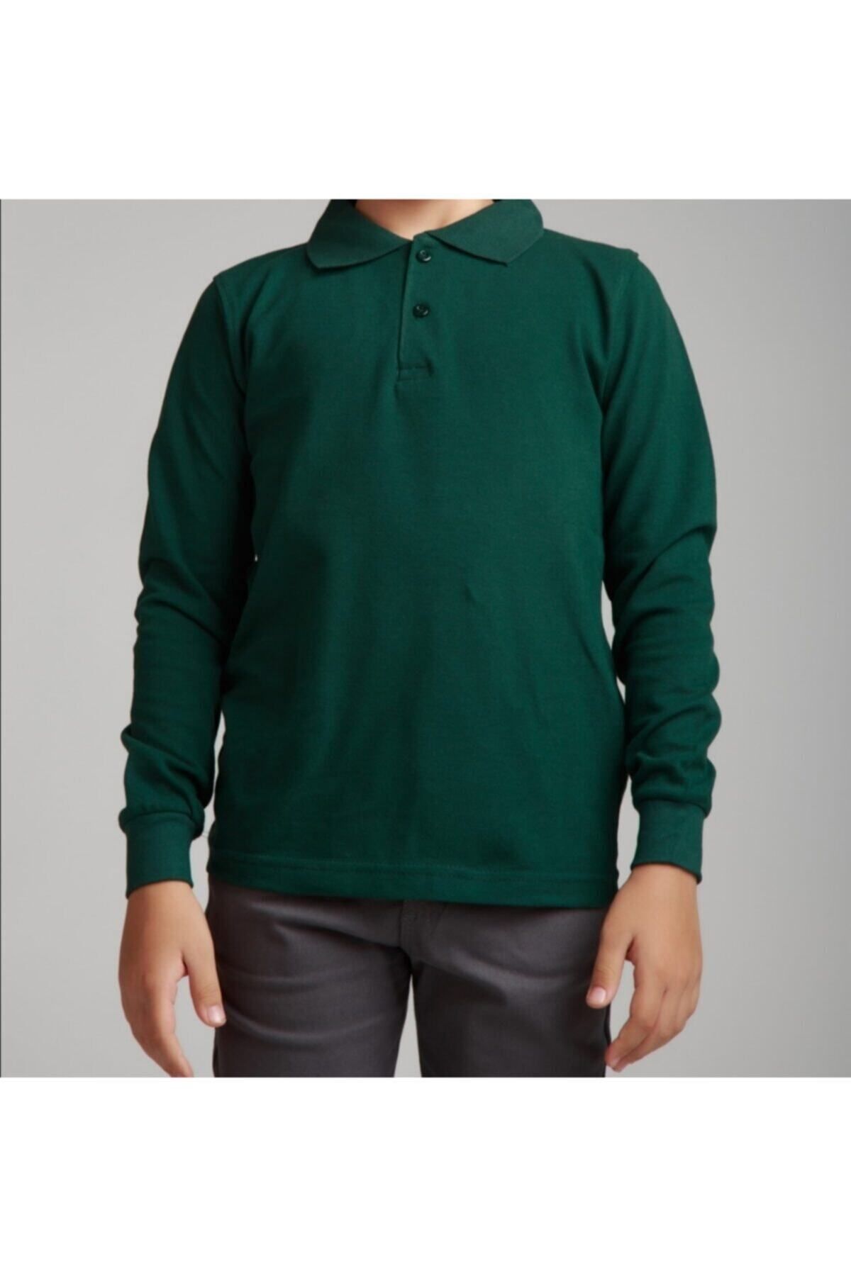 Dragora Uzun Kollu Koyu Yeşil Genç Boy Lise Okul Lakos Polo Yaka T-shirt