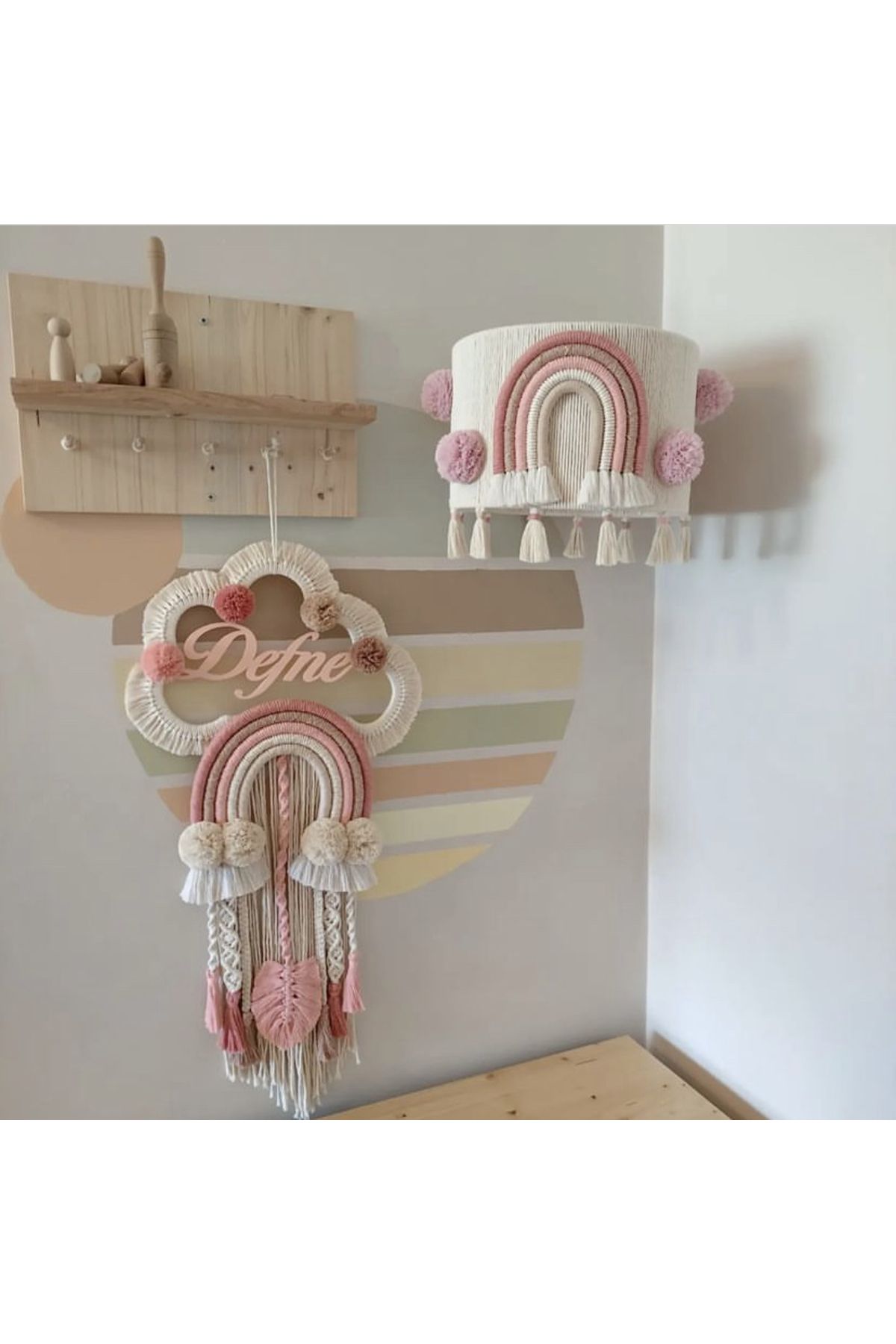 Tasarı Sanatı Bebek Çocuk Odası Özel Tasarım  Bebek Makrome Isimli Kapı Süsü  Avize 2li Set