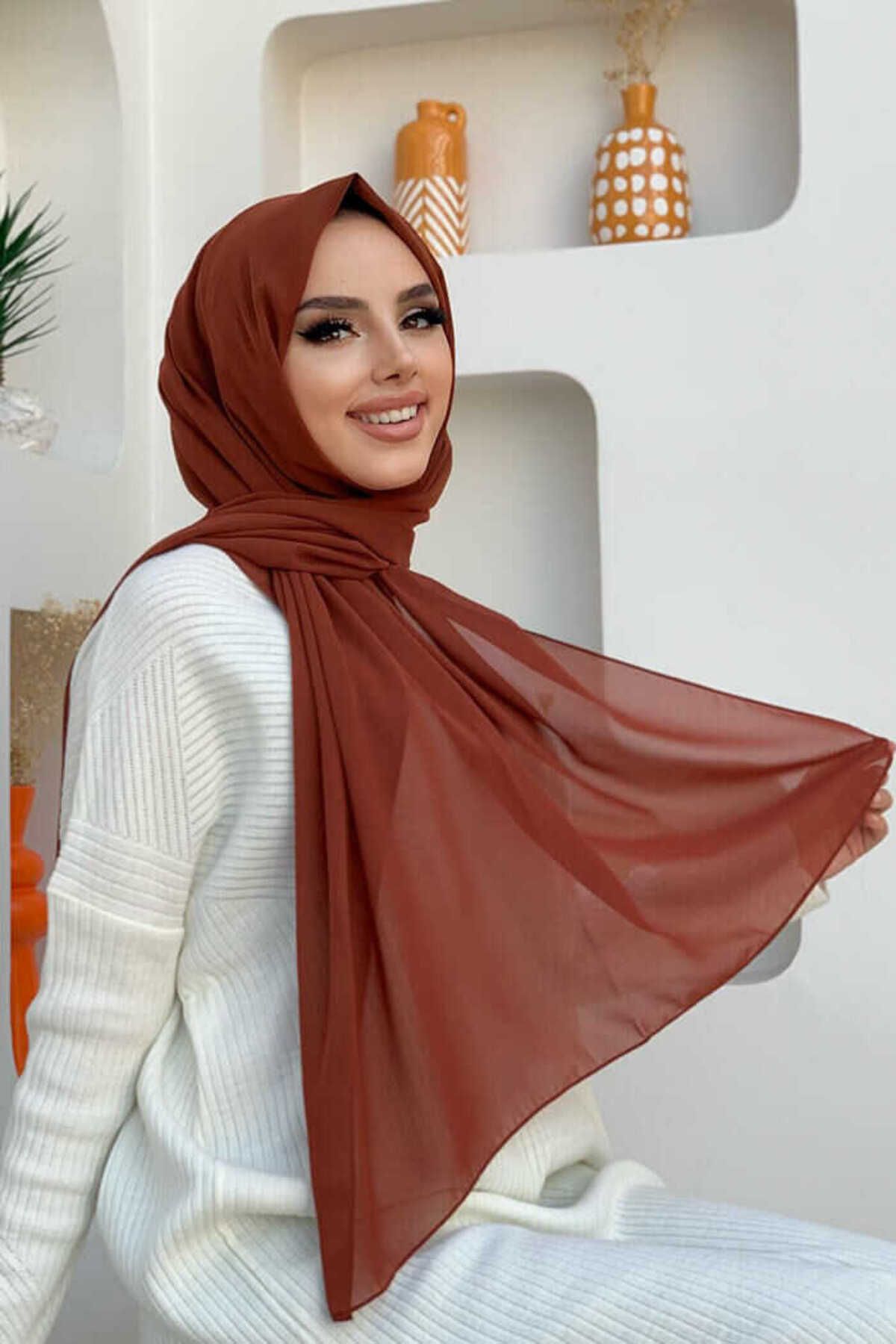 Bym Fashion 2019 Şifon Şal Kiremit