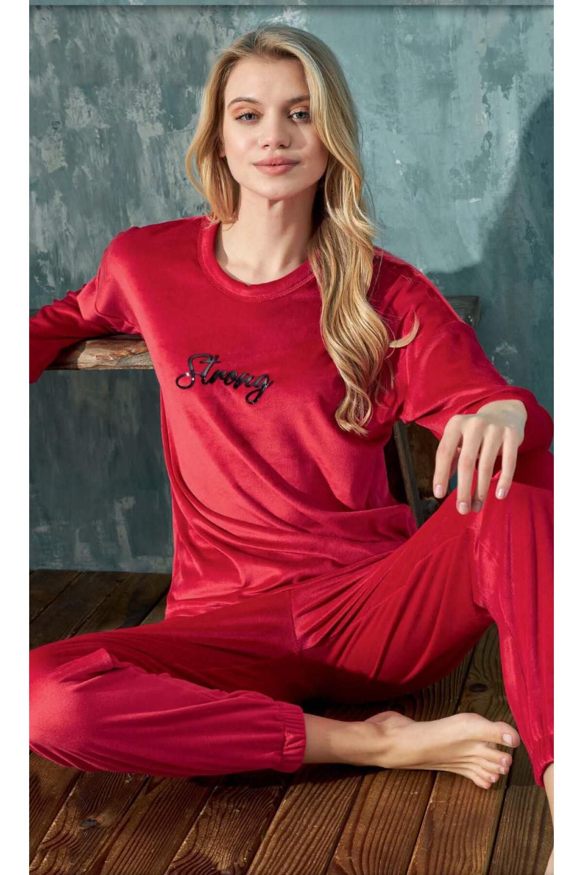 cotonhause Kadın Kadife Kırmızı Pijama Takımı C1T3N112-6
