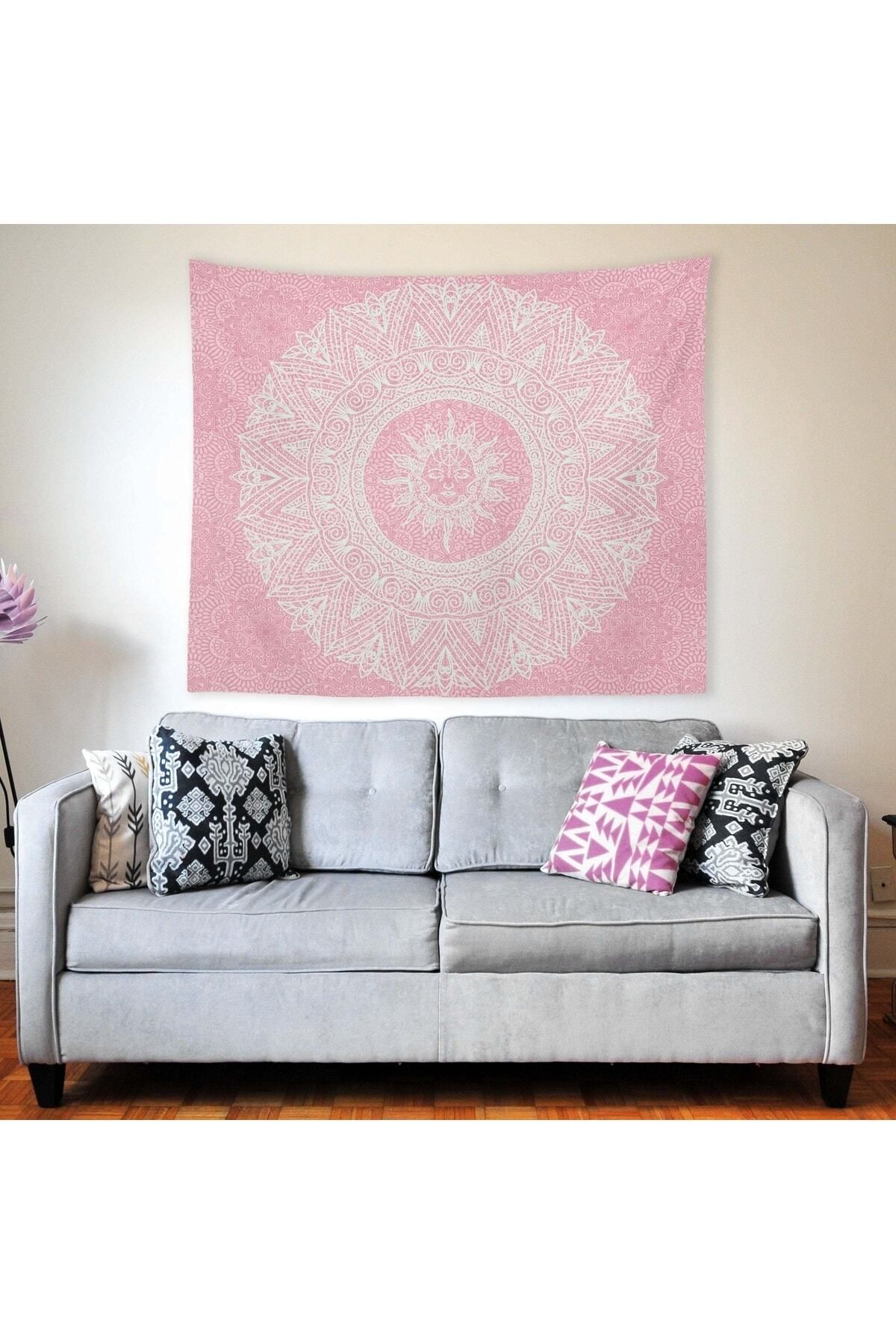 WALLHANG Mandala Sun Pink Duvar Örtüsü, Duvar Halısı 150x130 Cm