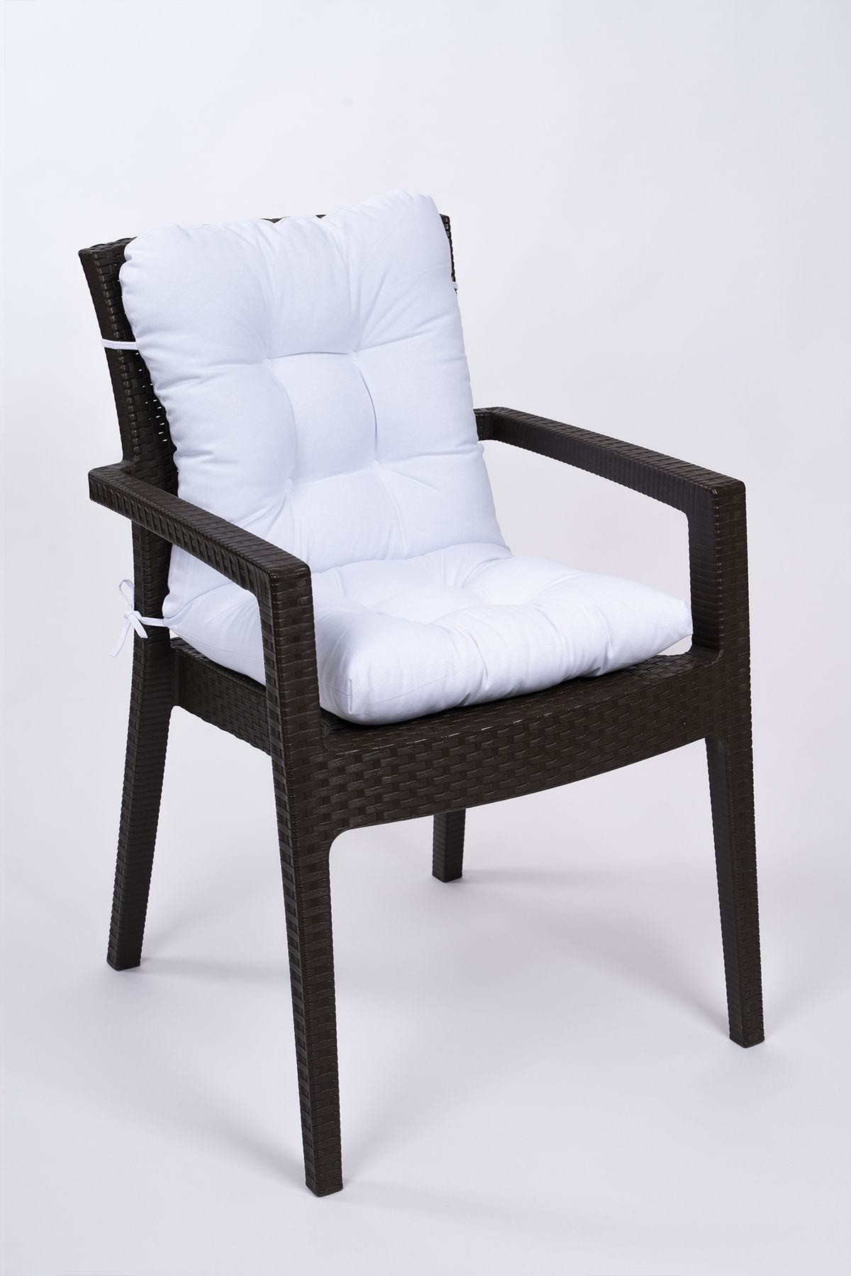 ALTINPAMUK Neva Pofidik Beyaz Arkalıklı Sandalye Minderi Özel Dikişli Bağcıklı 44x88 Cm