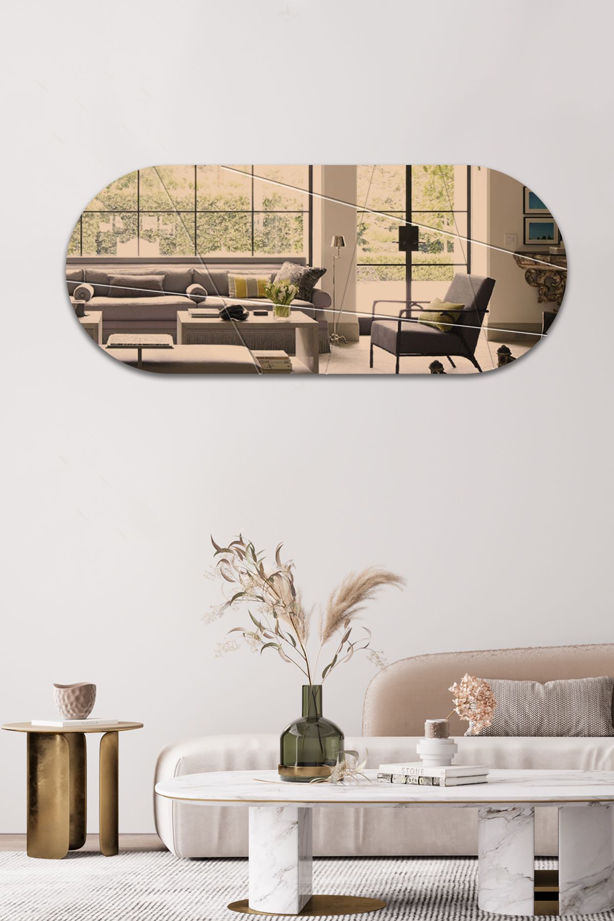 Decorita Ayna | Bronz Ayna | Victory Tasarım Kanallı Oval Ayna | 50cm x 120cm