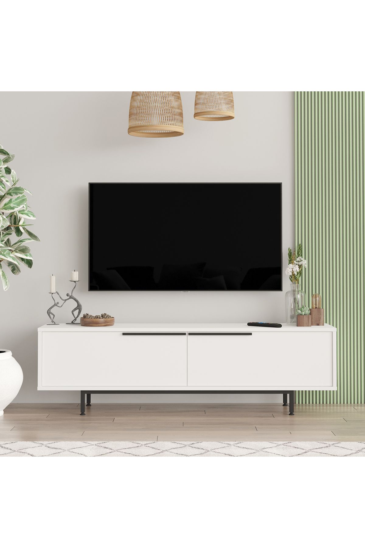 Yurudesign Ocean Tv Ünitesi Sehpası Metal Ayaklı 160cm Beyaz On1-w