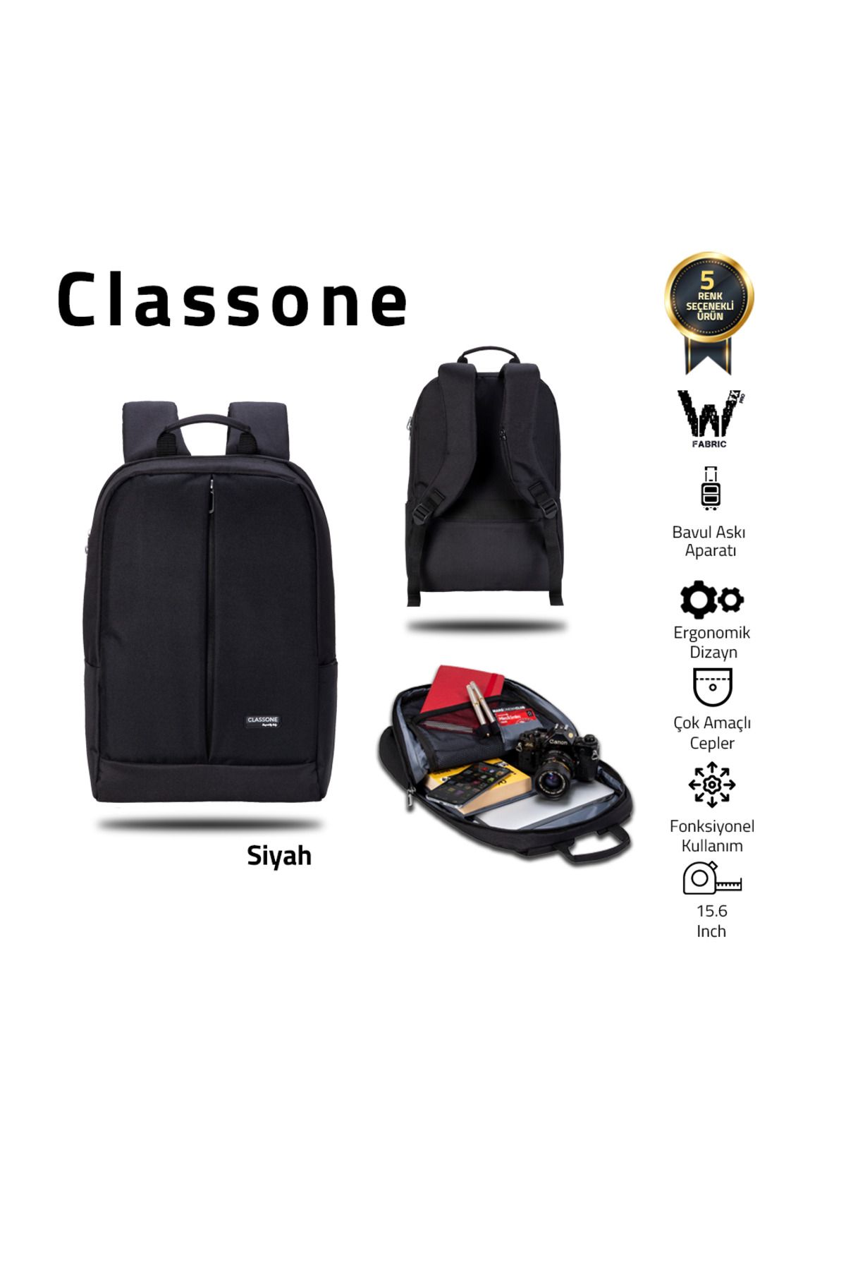 Classone St-zs200 15,6" Wtx Pro Su Geçirmez Kumaş Laptop, Notebook Sırt Çantası-siyah