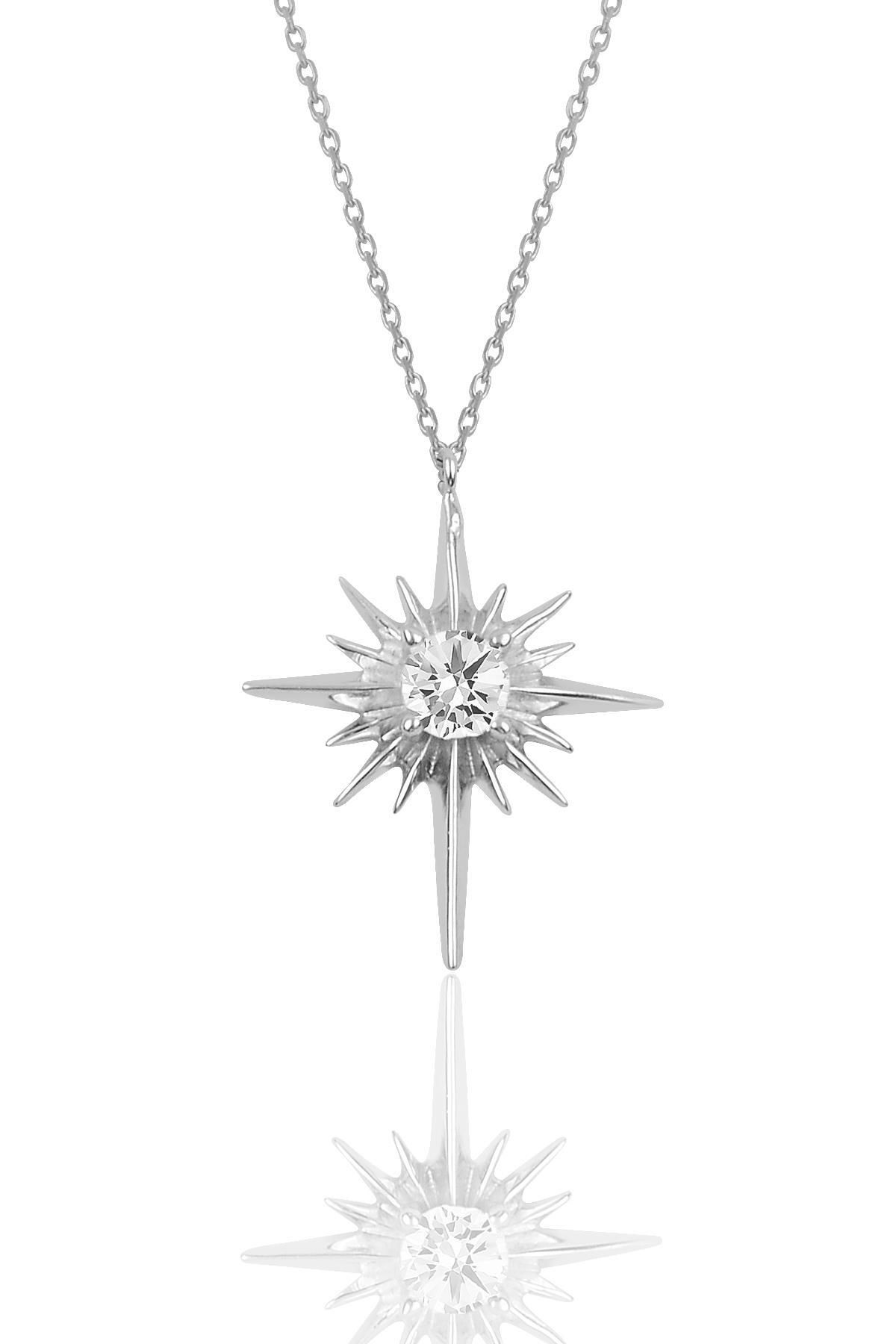 Söğütlü Silver Gümüş rodyumlu zirkon taşlı kutup yıldızı kolye SGTL12285RODAJ