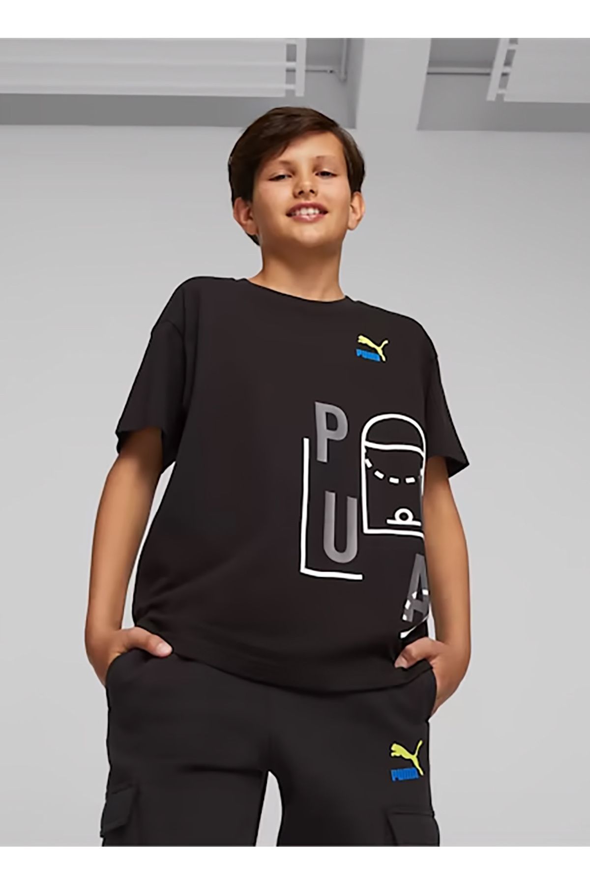Puma Düz Siyah Erkek Çocuk T-Shirt 62160201 CLASSICS FTR BALLER Logo T